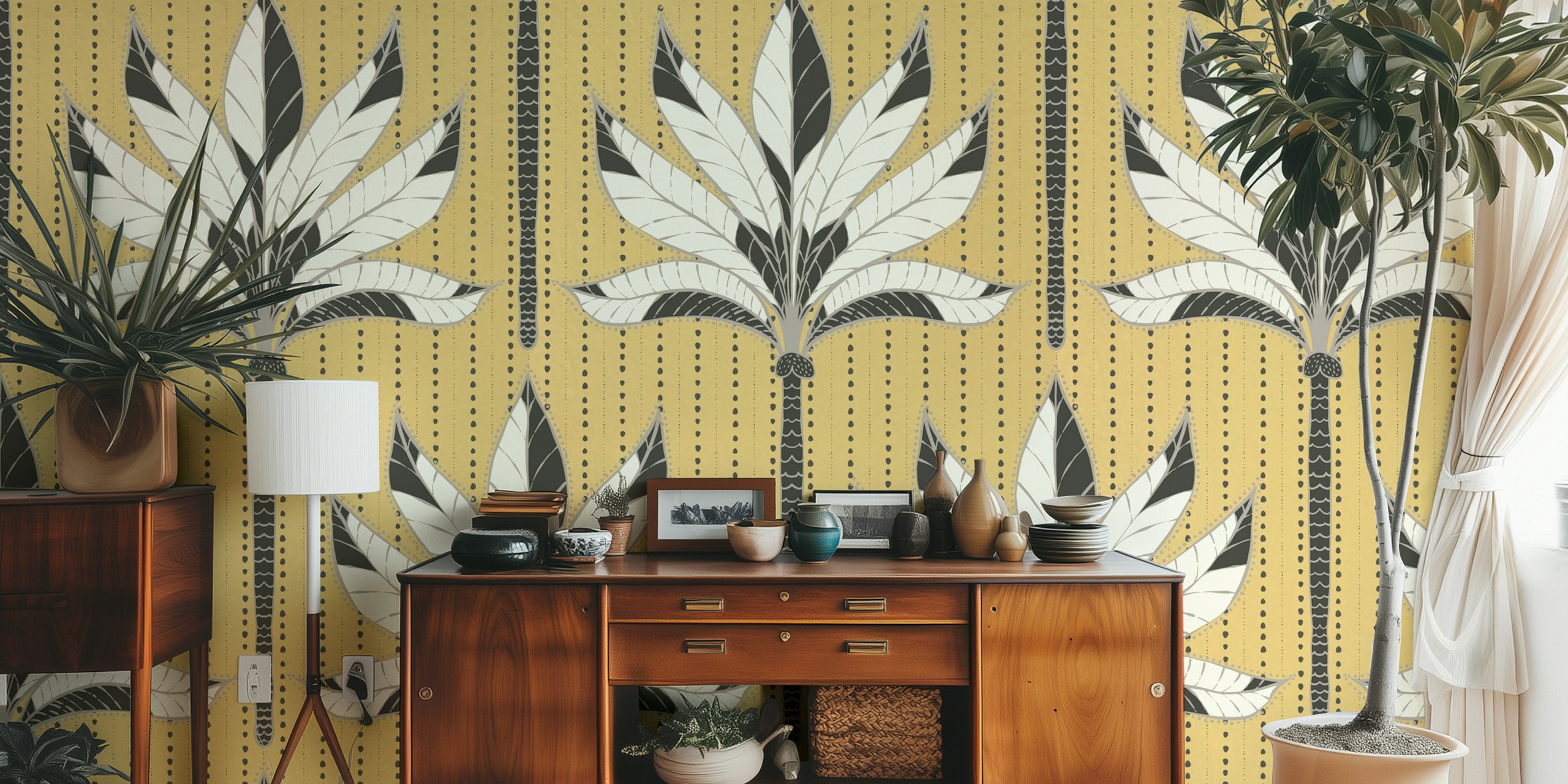 Art Deco Palm Trees wallpaper in room setting
