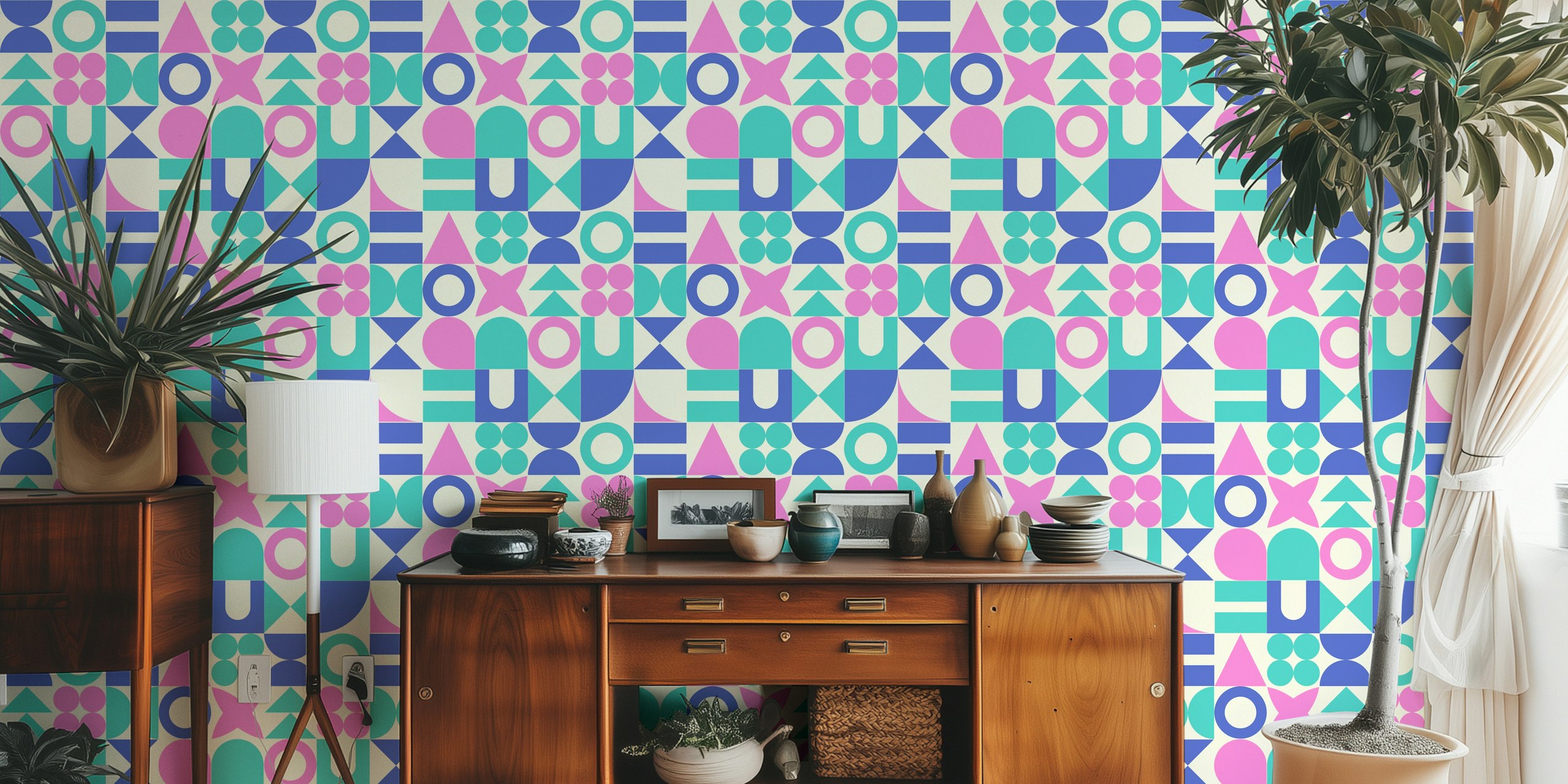 Pop Art Mid Century Retro Geometric Shapes dans une pièce