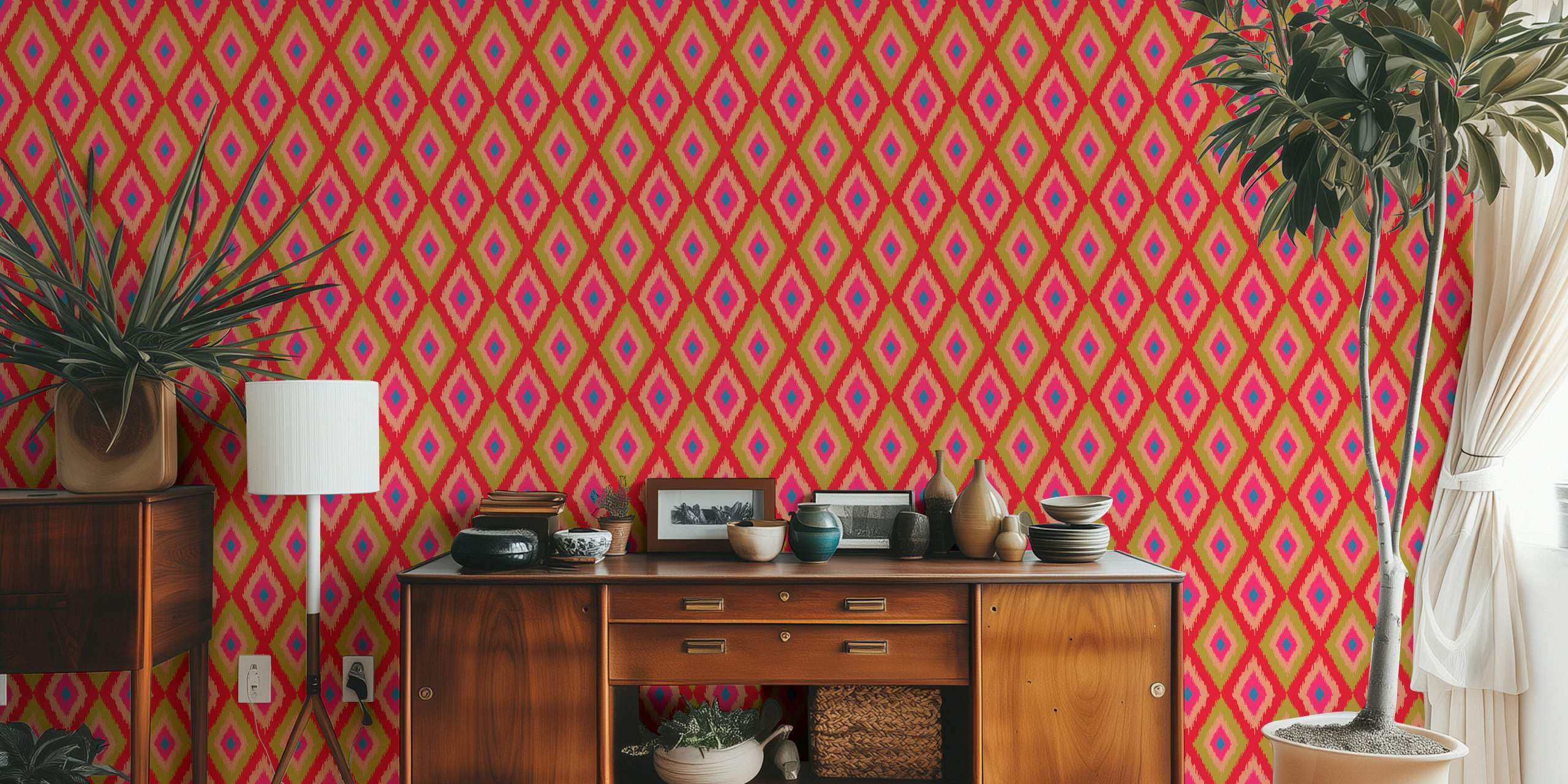 Diamond Ikat wallpaper in a room