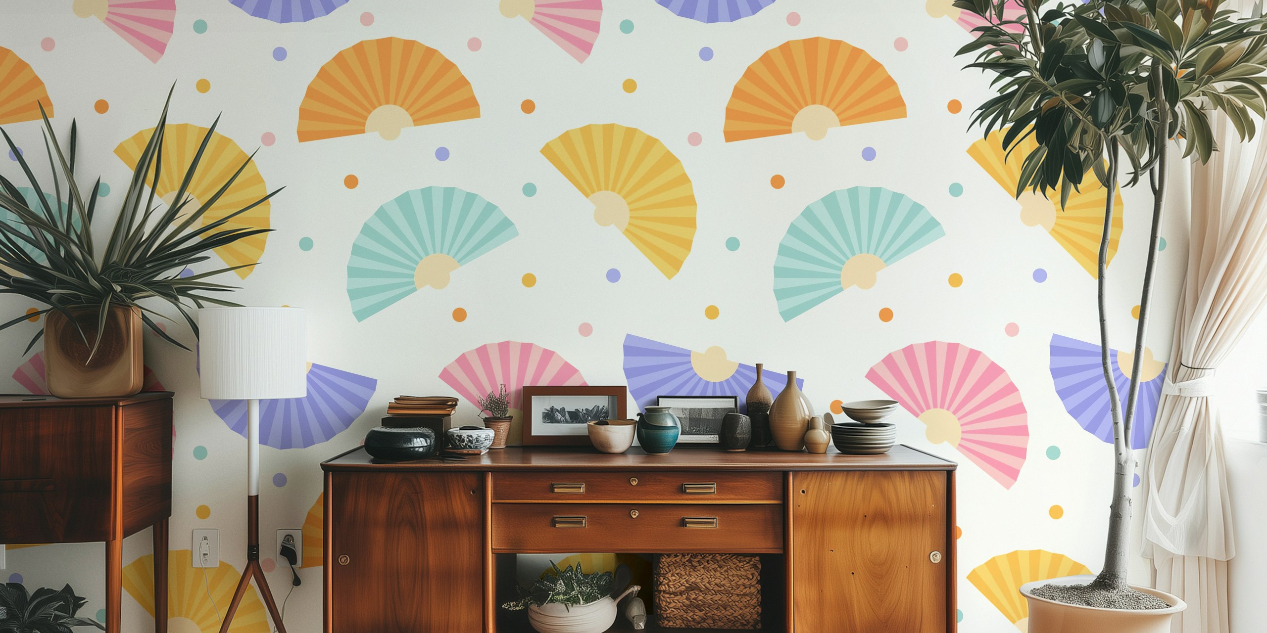 Hand Fans pastel pattern tapet i et rum