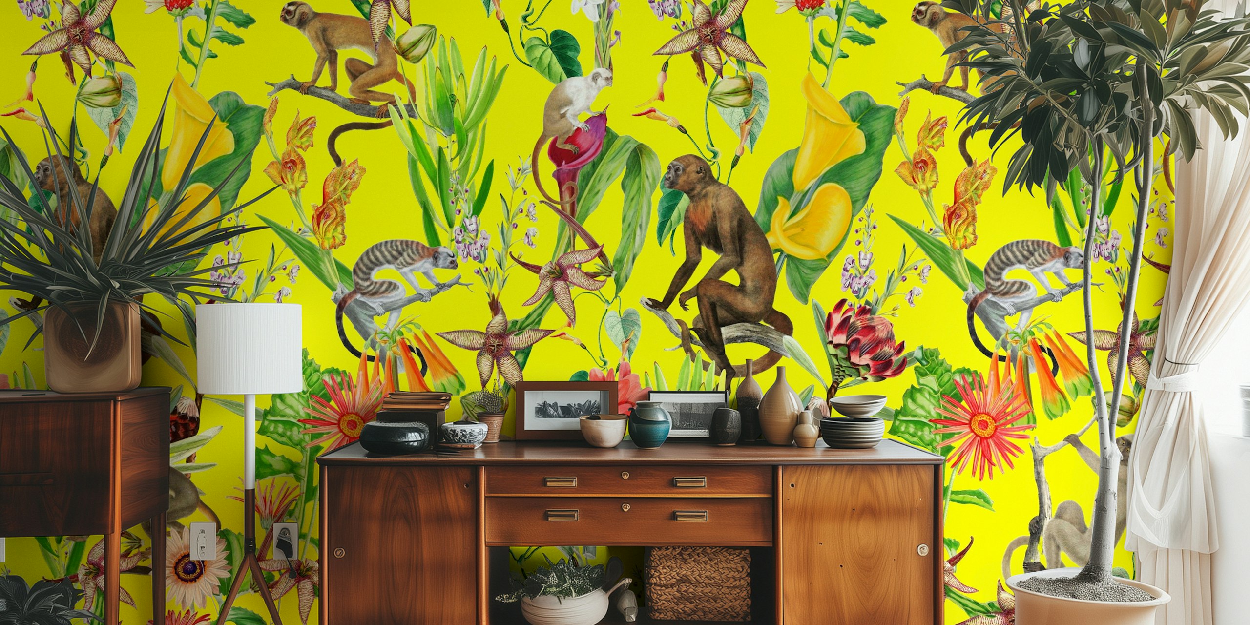 Hakuna papel de parede com animais e flores coloridas