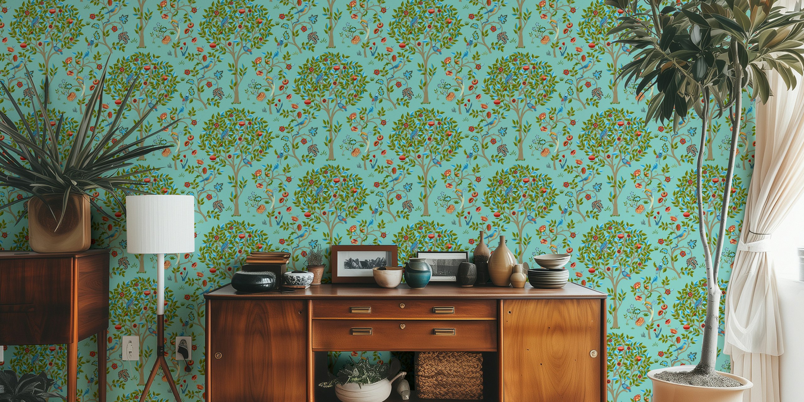 Victorian Kelmscott Tree 4 wallpaper in a room