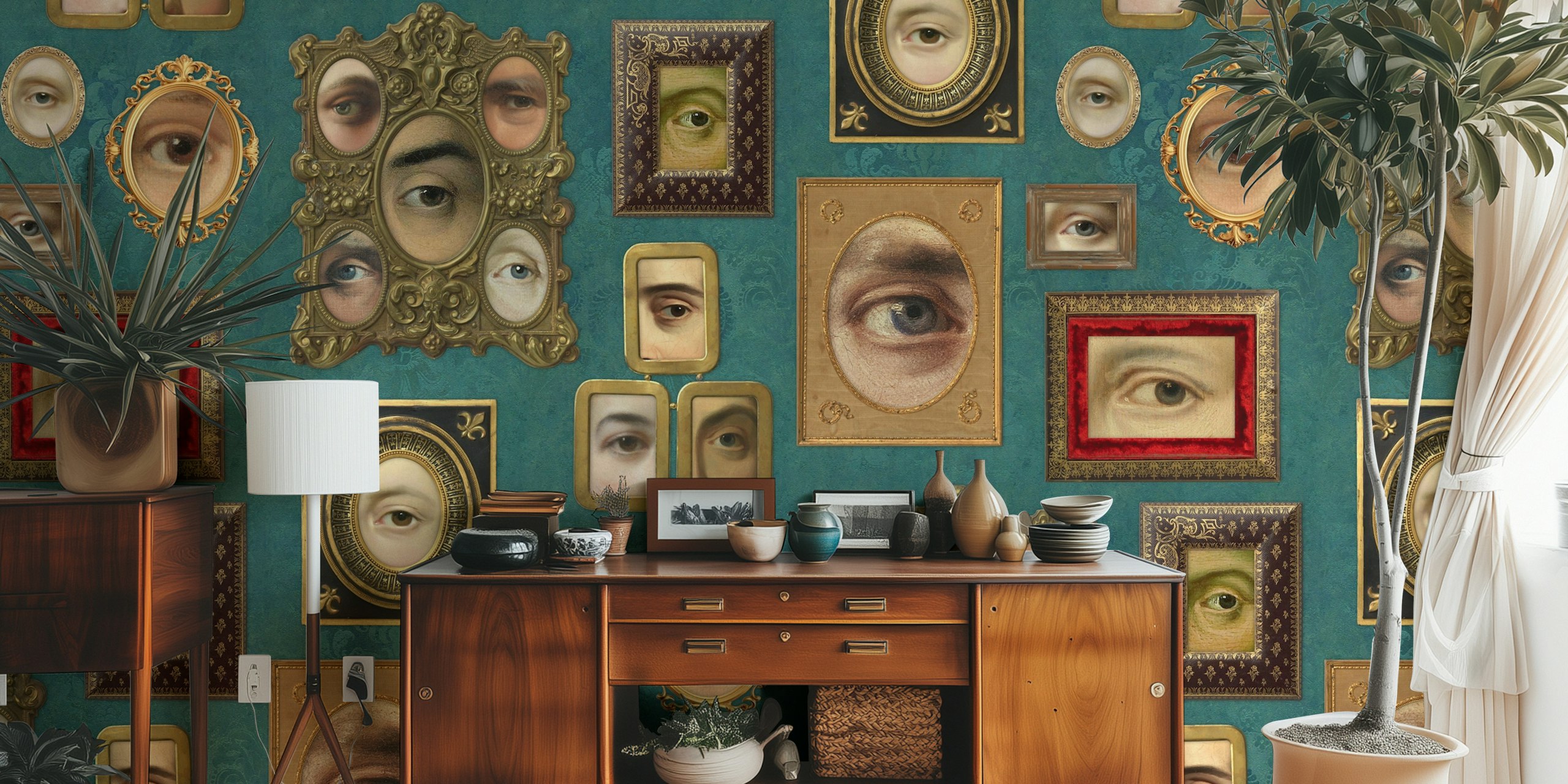 Wallpaper featuring Victorian portraits with eyes