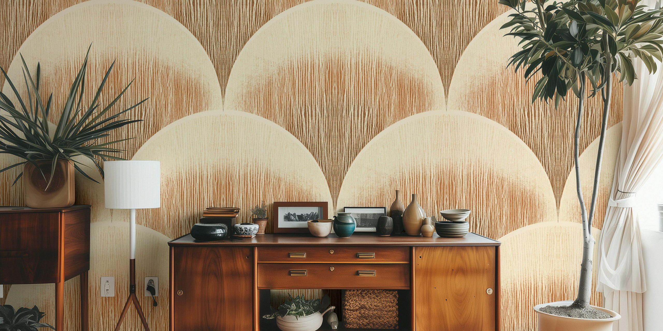 Warm Art Deco Texture tapetti huoneessa