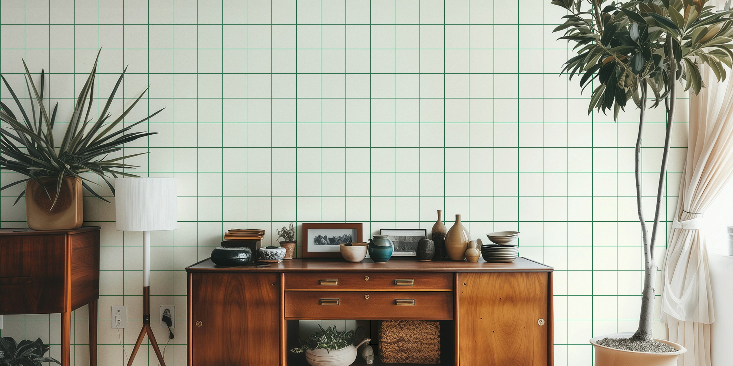 Papier peint mural Fond pastel clair avec de subtiles lignes de grille vertes