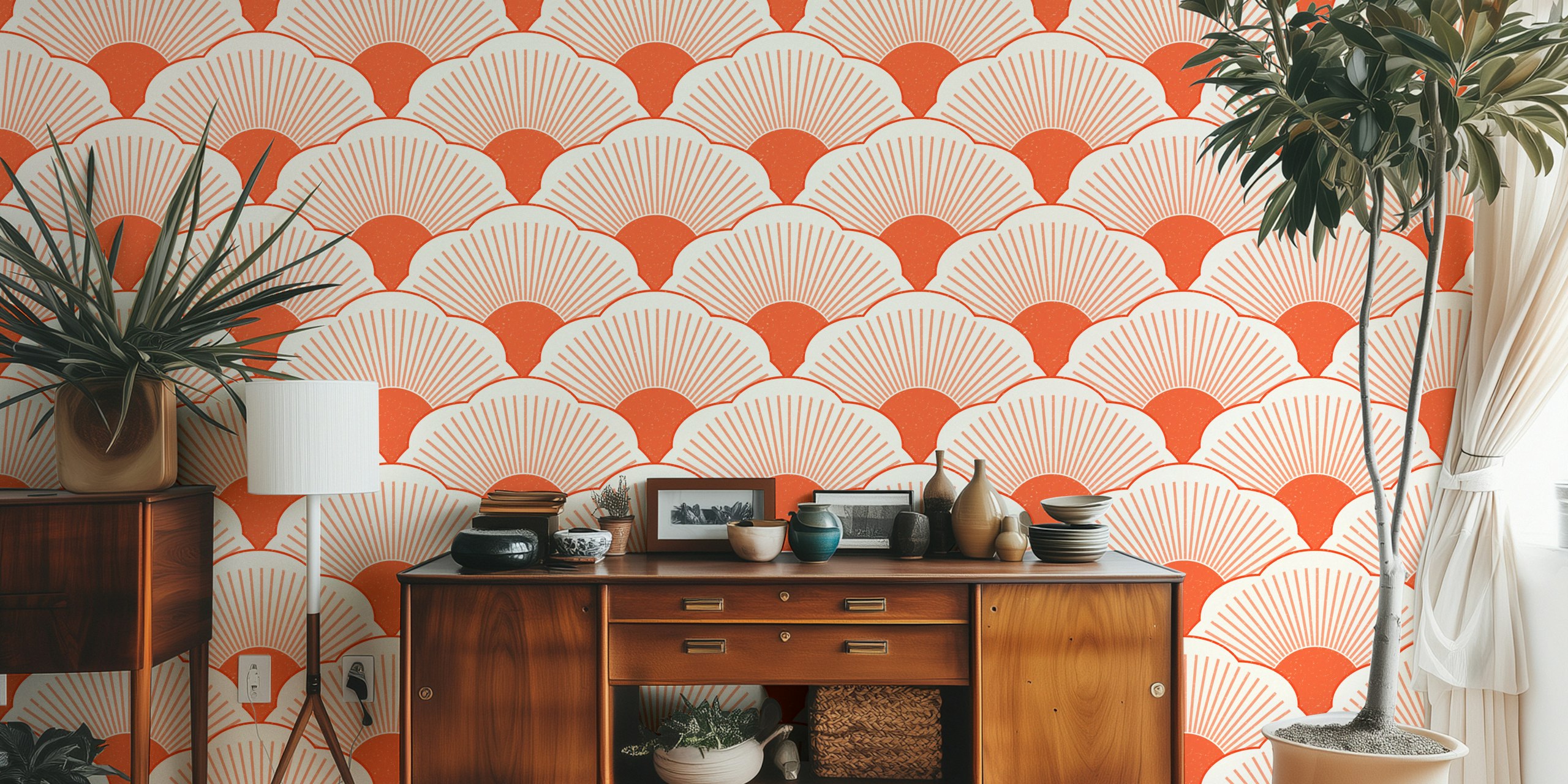 Tonal red sunset wallpaper with abstract pattern design