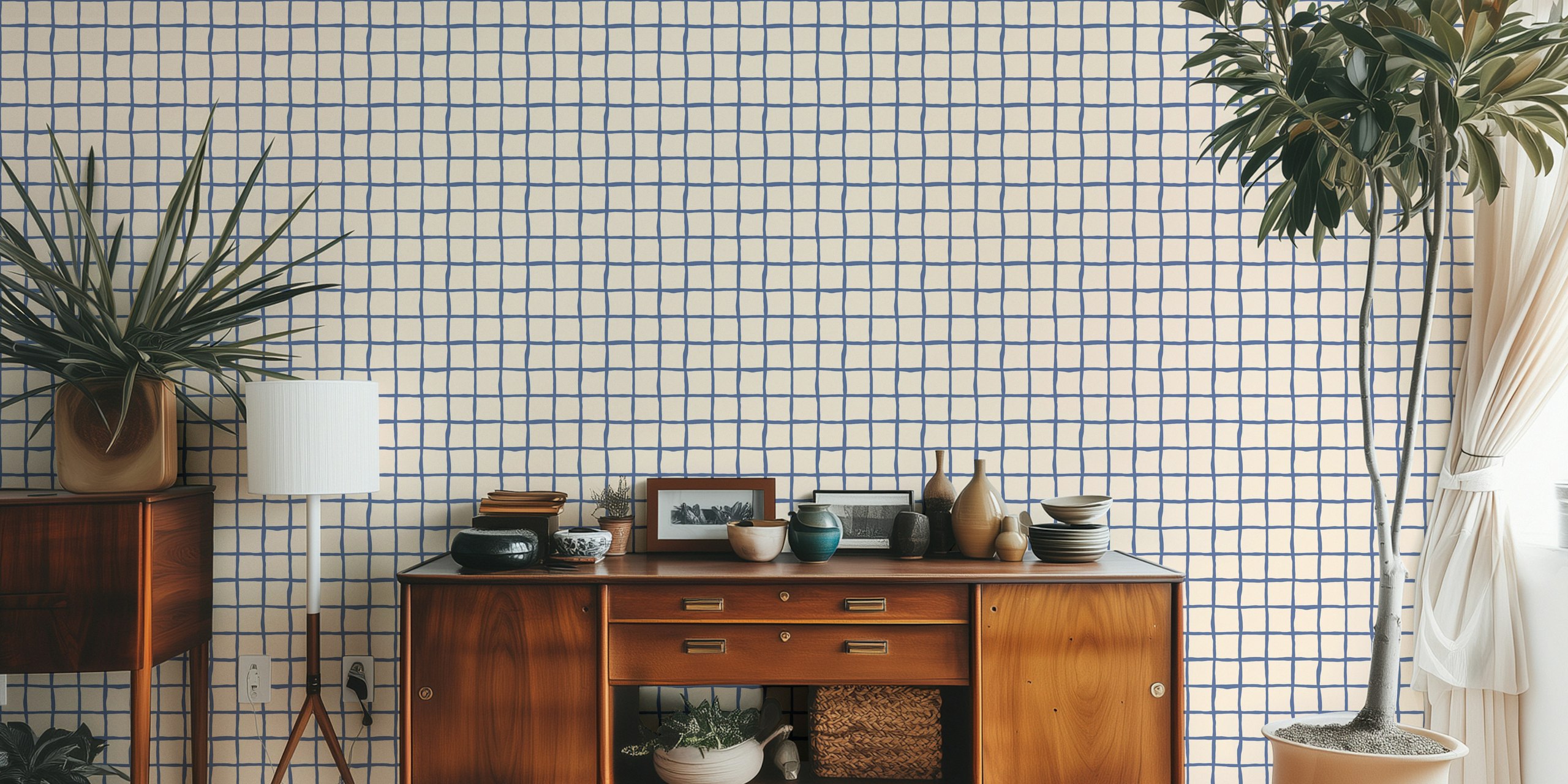 Coastal checkers grid-behang in een kamer