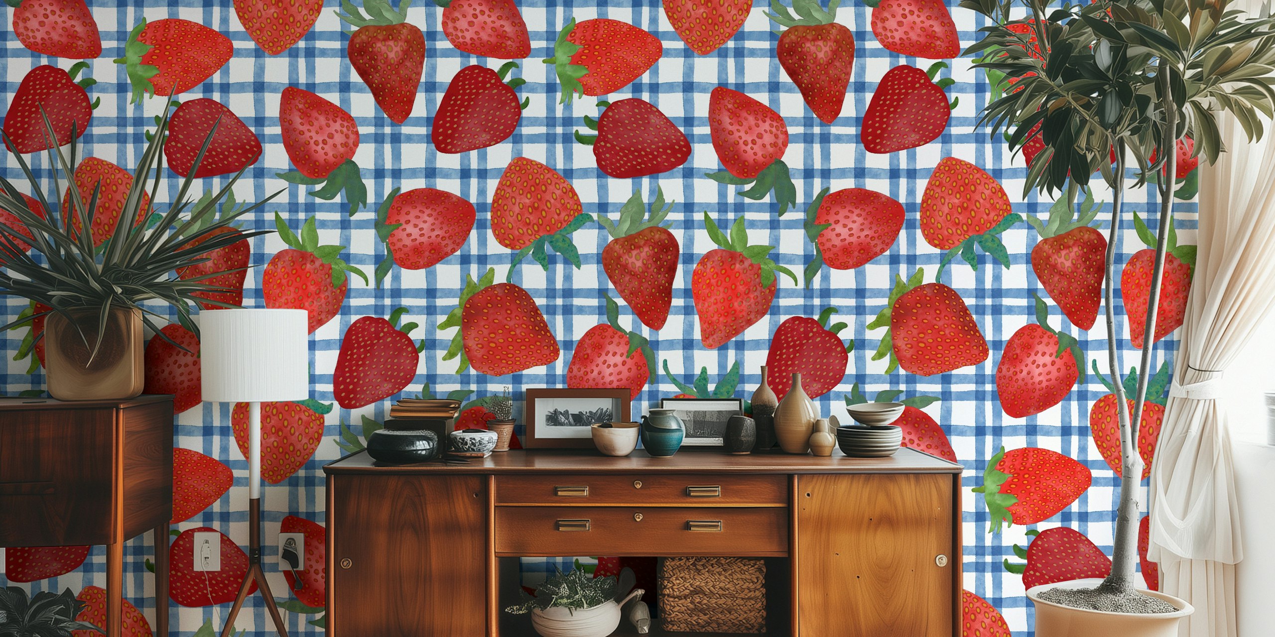 Watercolor Strawberries 5 wallpaper in a room