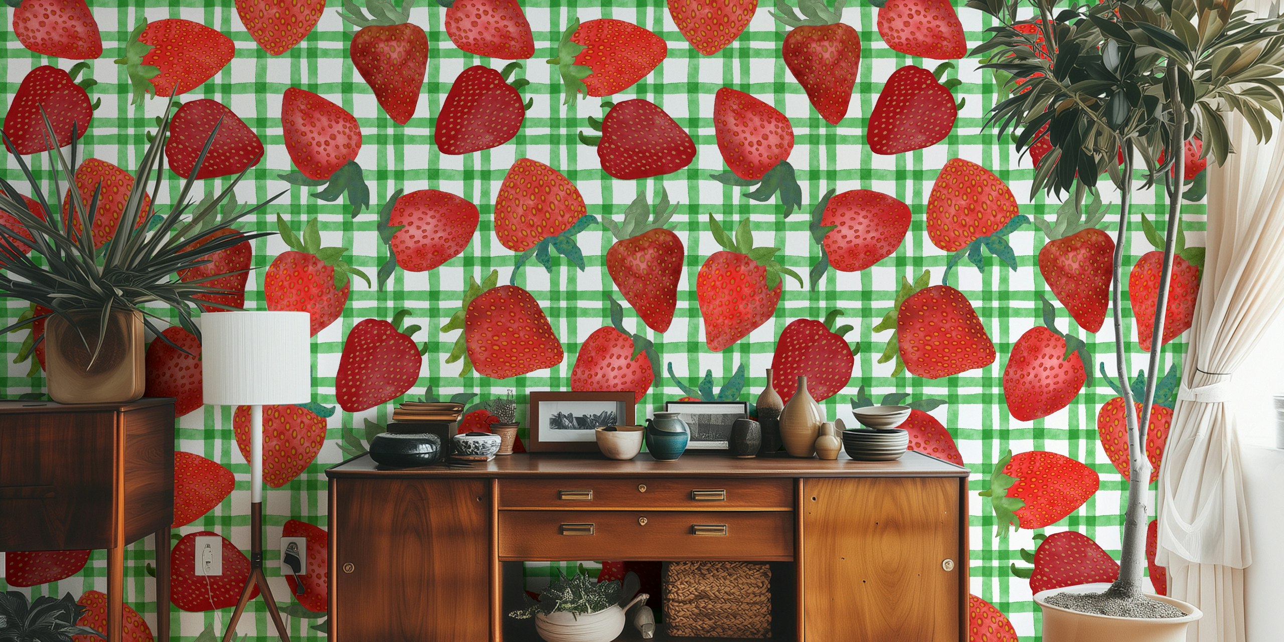 Papier peint Watercolor Strawberries dans une pièce