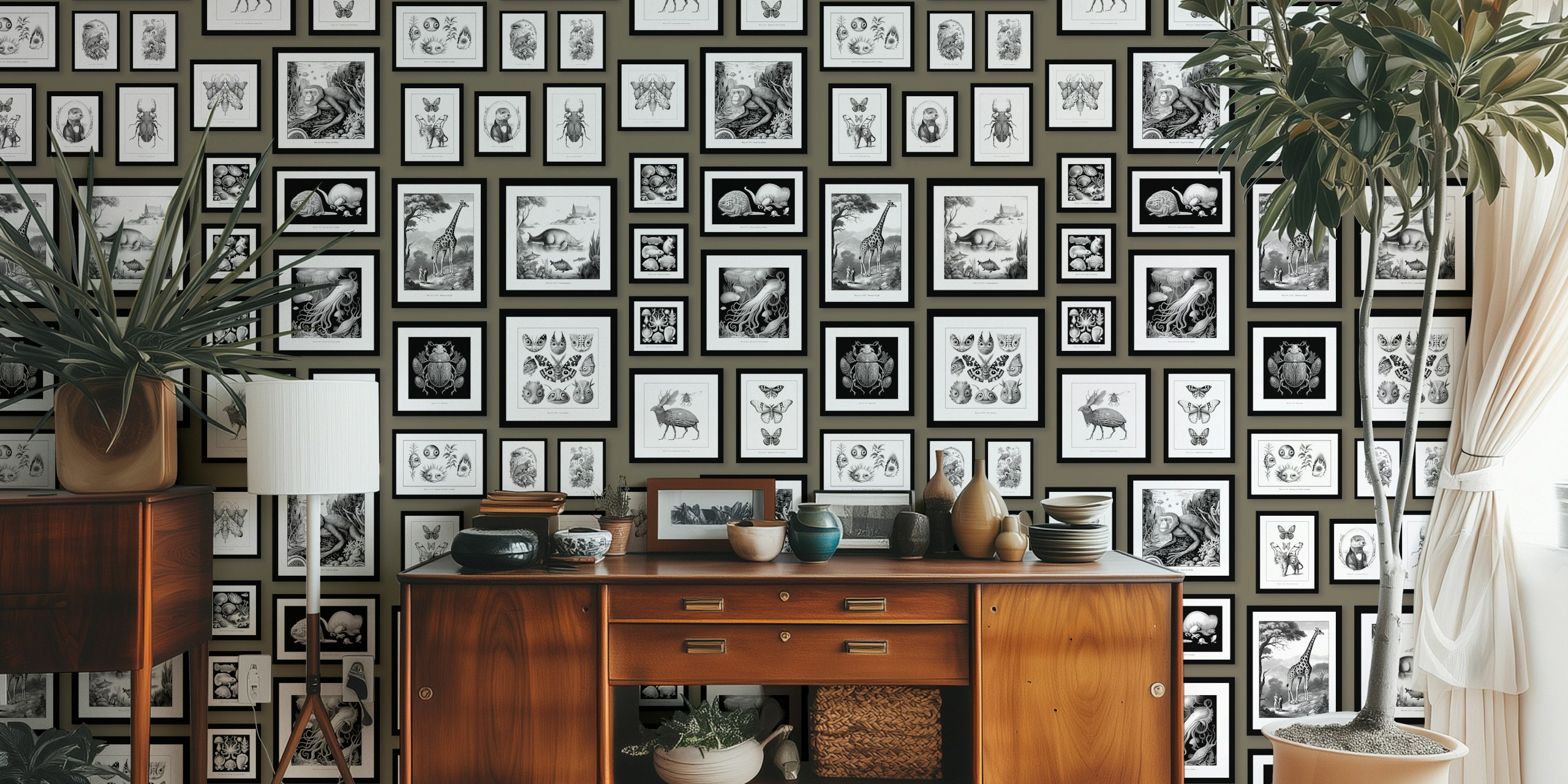 Mushroom brown wallpaper with fantastic creatures