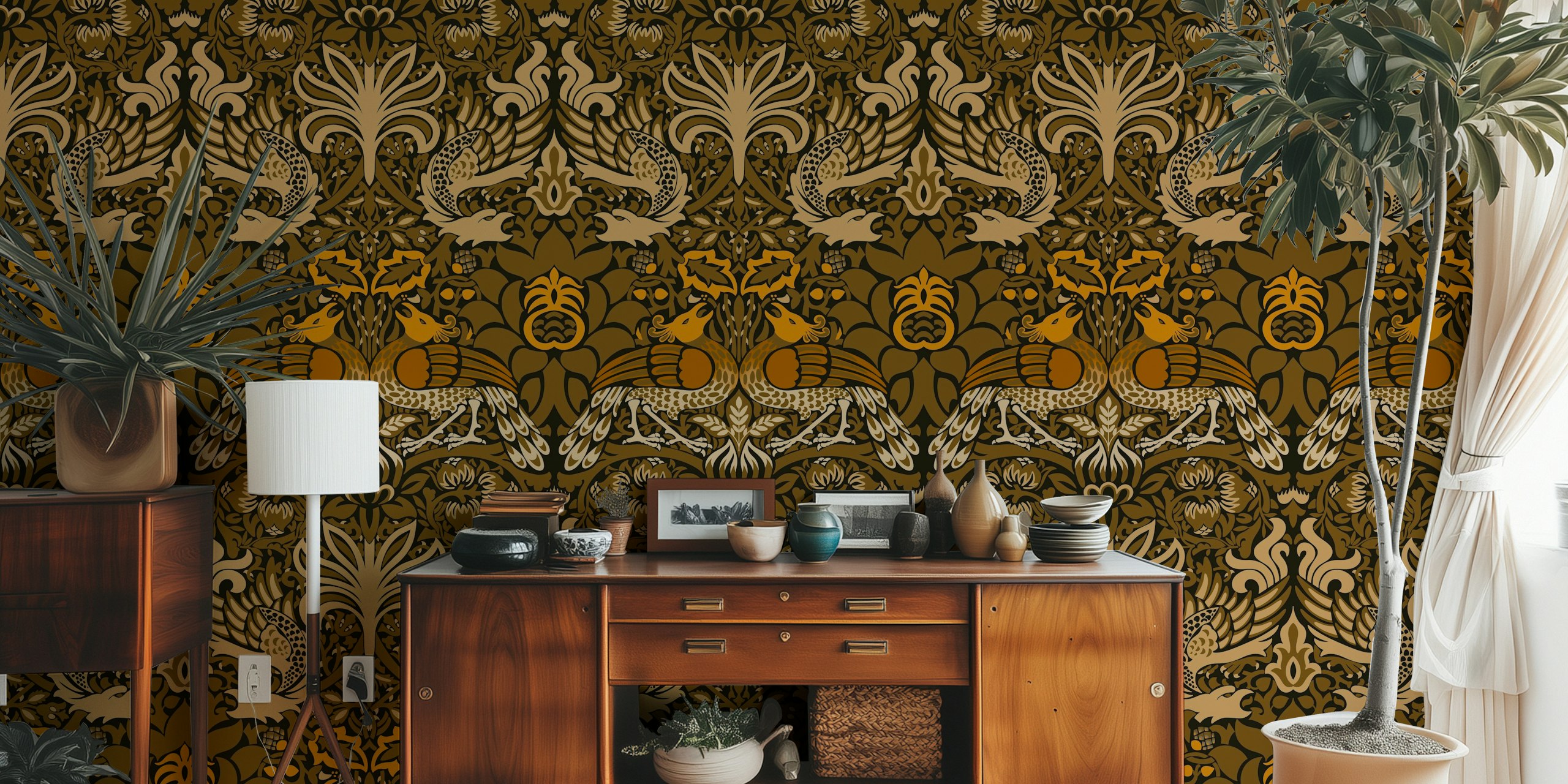 Victorian peacock and dragon pattern papel de parede