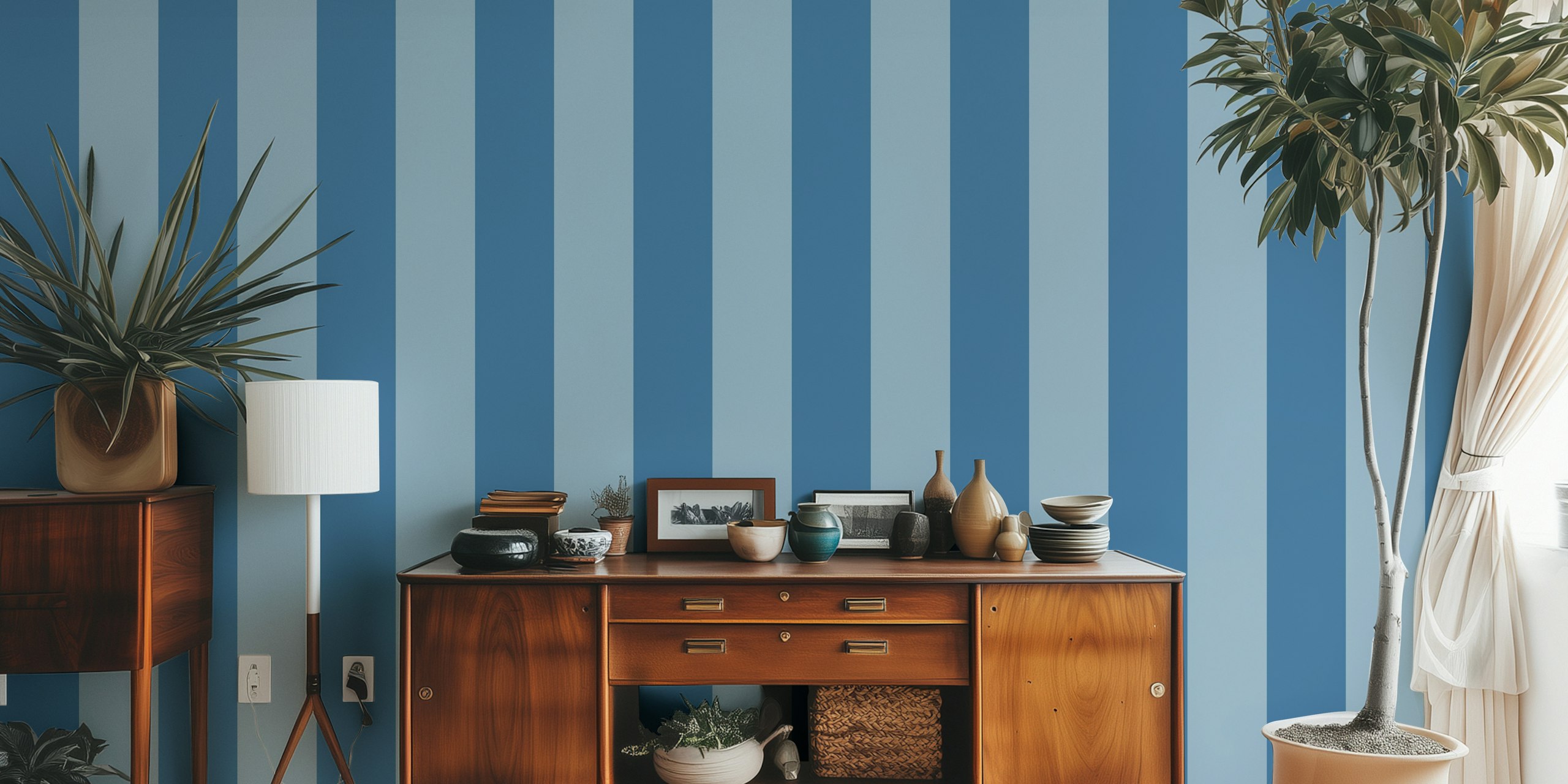 Ταπετσαρία Pastel Blue Block Stripes σε ένα δωμάτιο