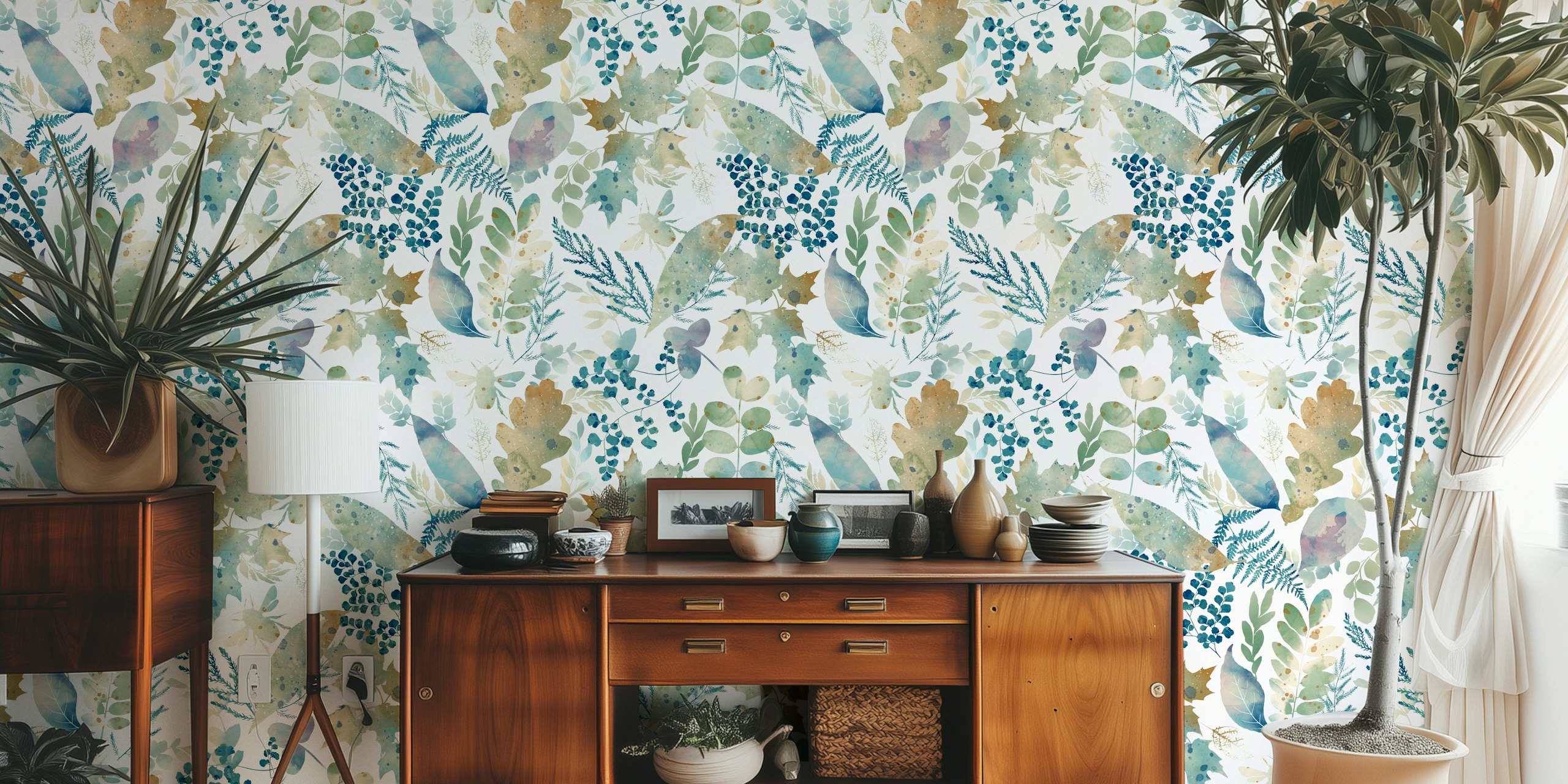 Whimsical Leaf Harmony wallpaper in a room