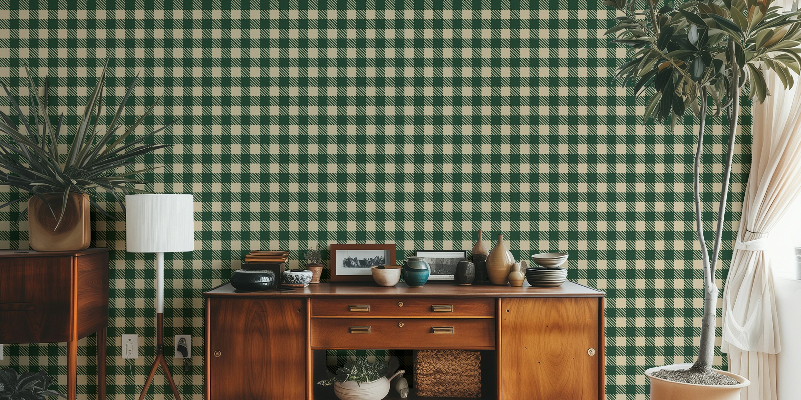 Charming Classic Gingham Pattern Green Sand wallpaper