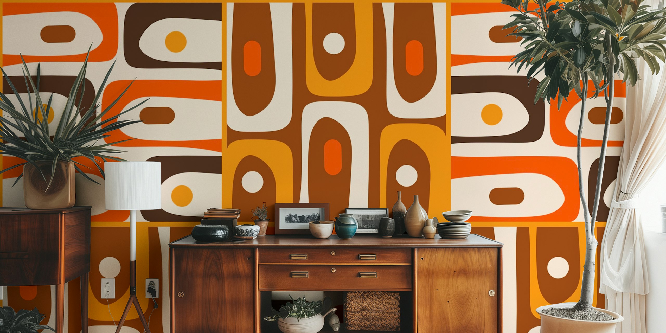 Mid Century Modern Piquet wallpaper in room