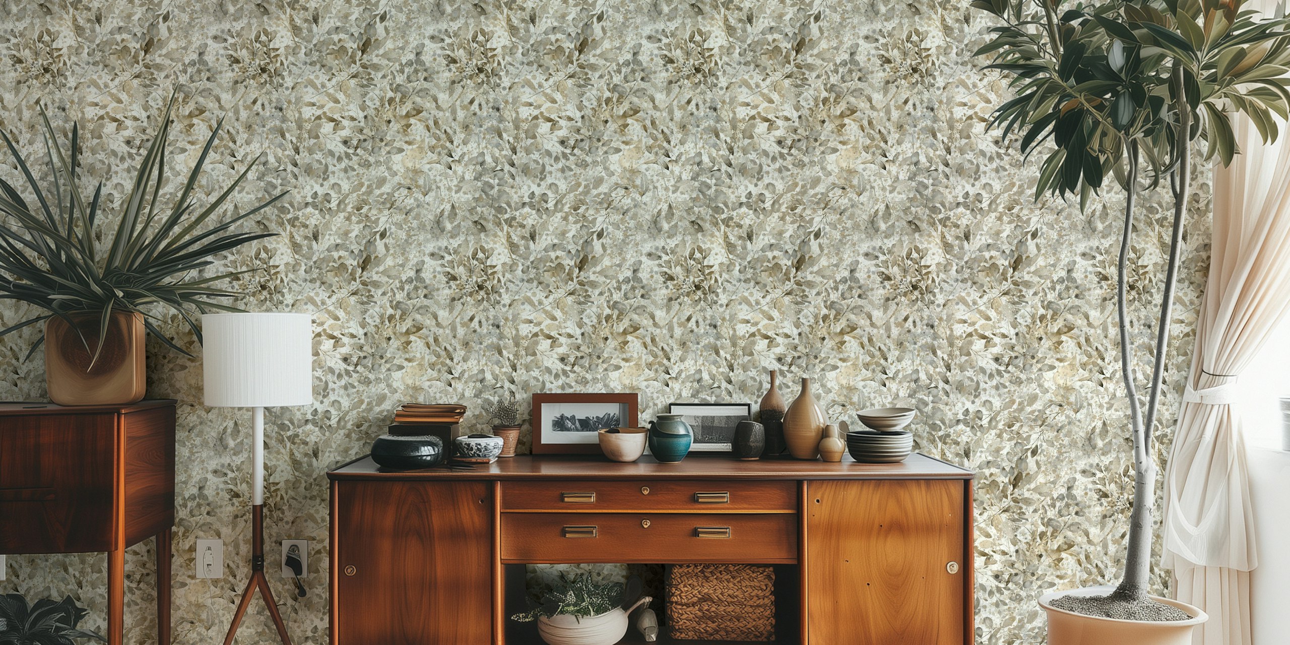 Leaves earthtones and glitter wallpaper design