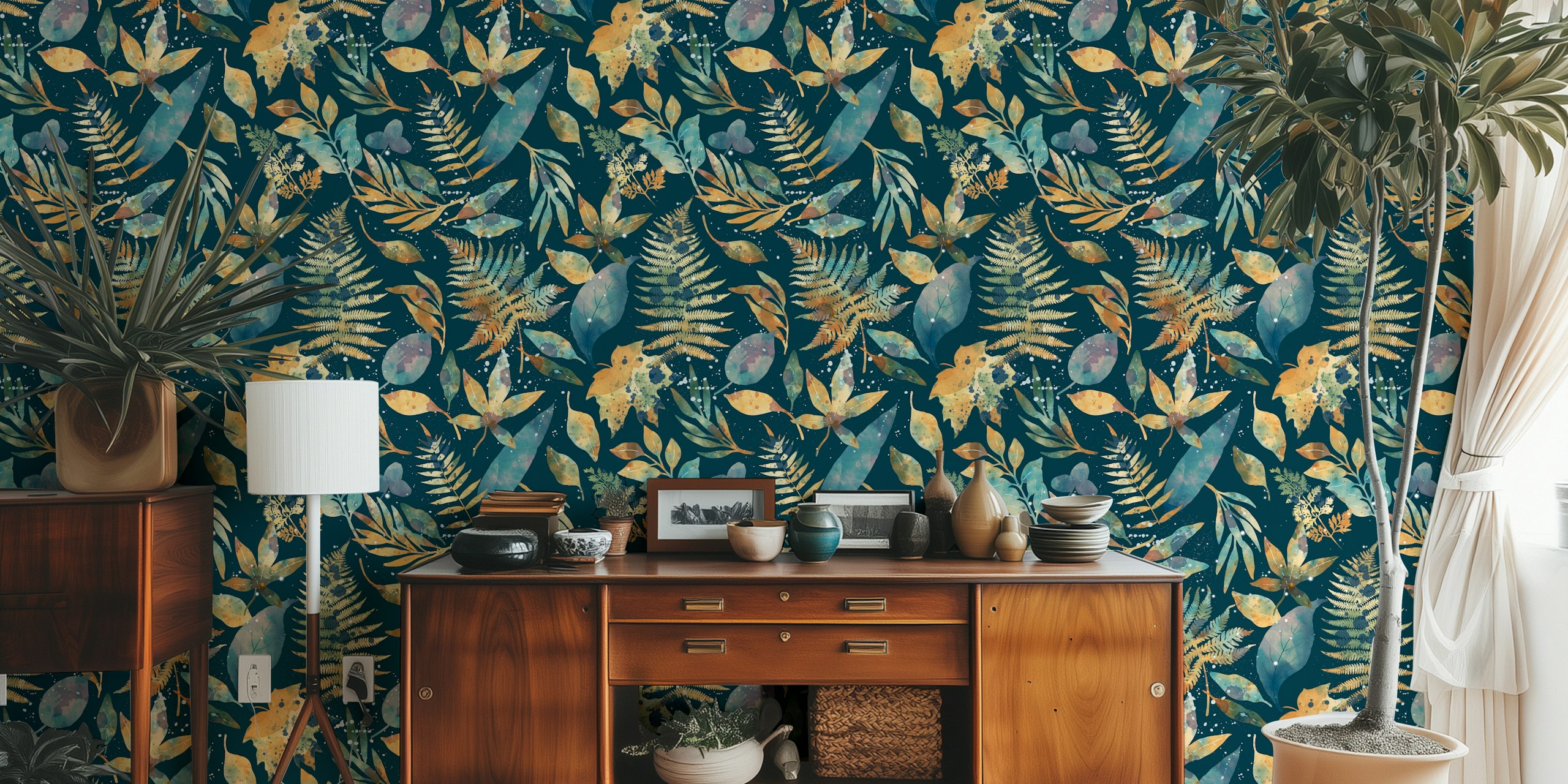 Enchanted Forest Foliage wallpaper in a room