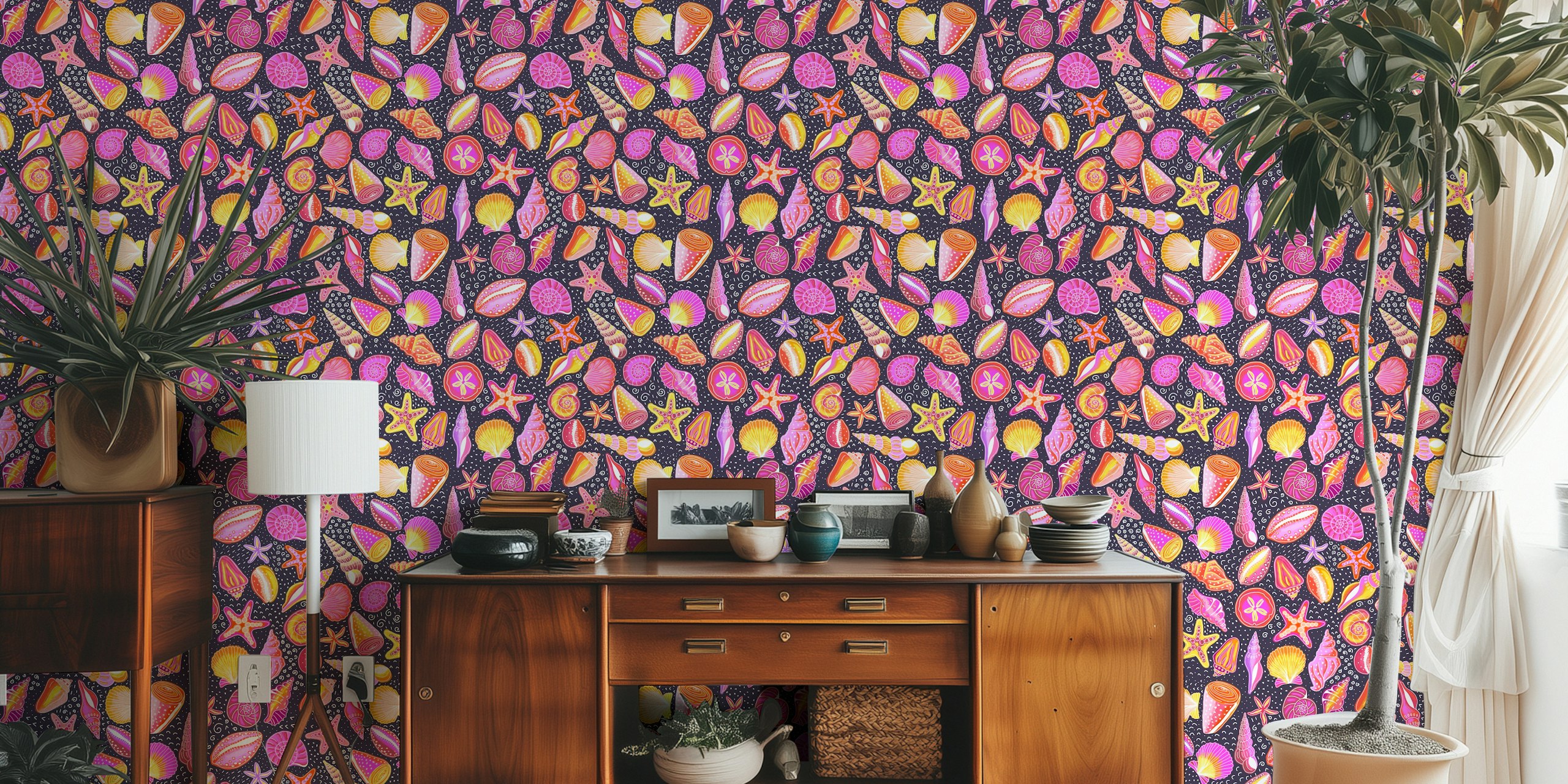 Warm Tone Scattered Seashells wallpaper design
