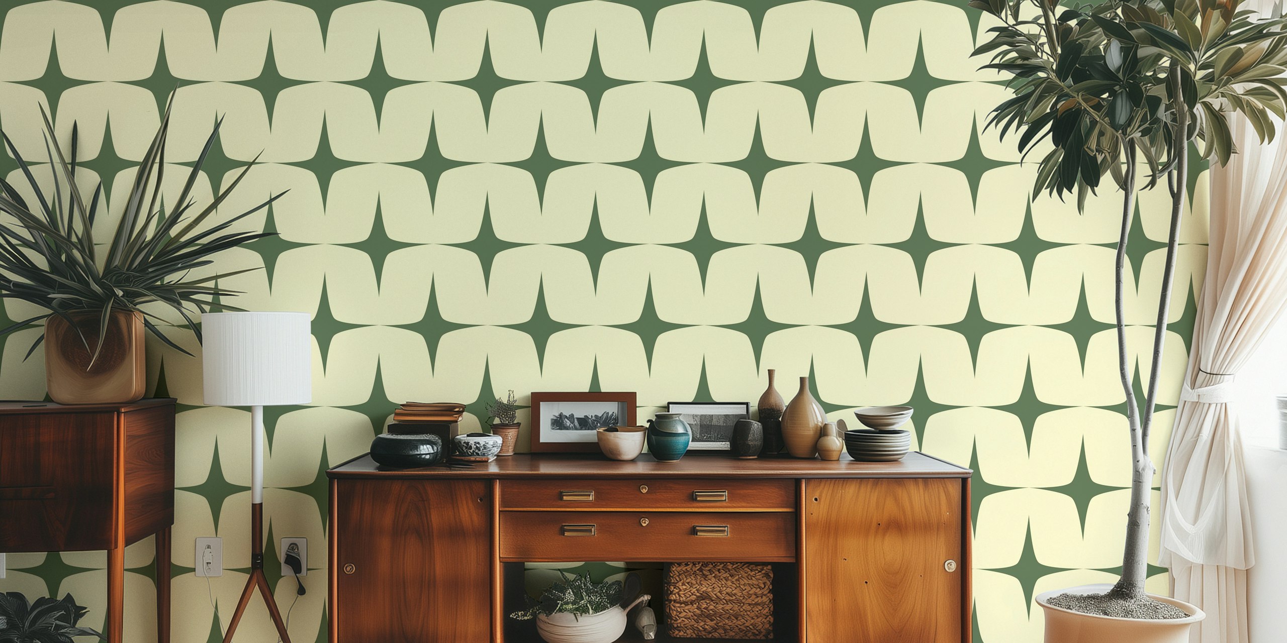 Papel de parede Starburst Jade Ivory em um quarto
