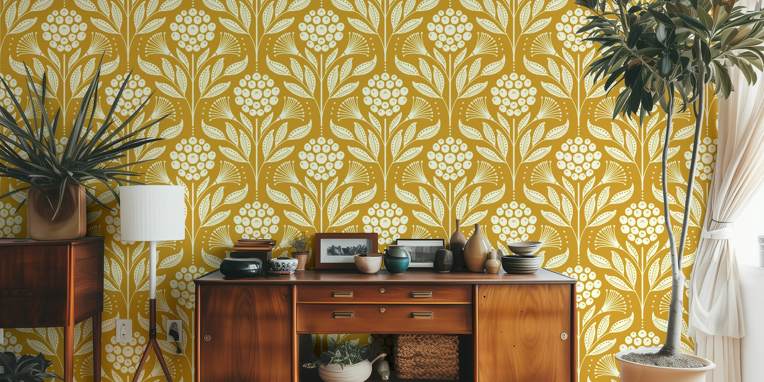 Autumn Botanical Bliss wallpaper in een kamer
