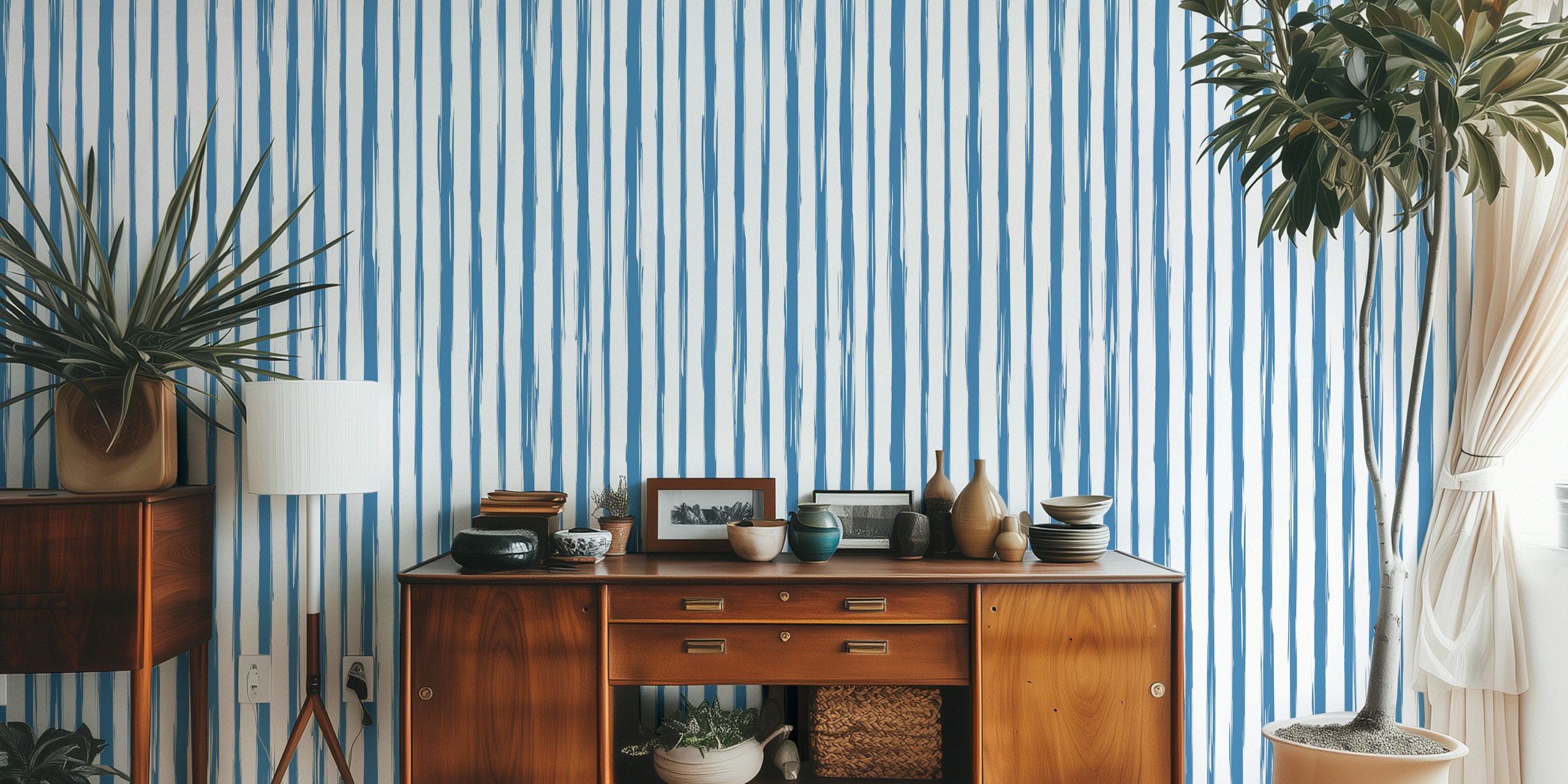 Brushstroke Stripe wallpaper in blue
