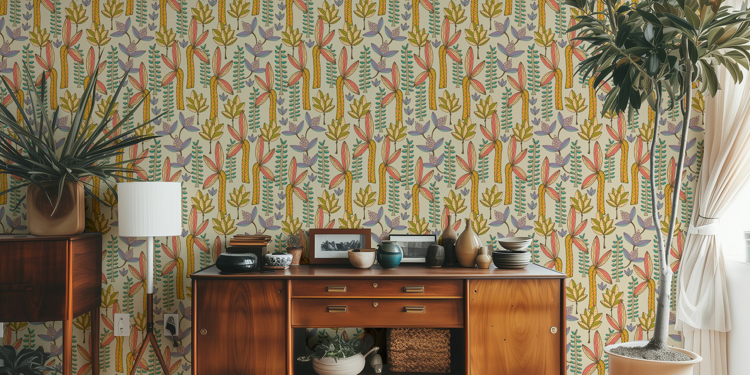 Bohemian Garden floral wallpaper in a room