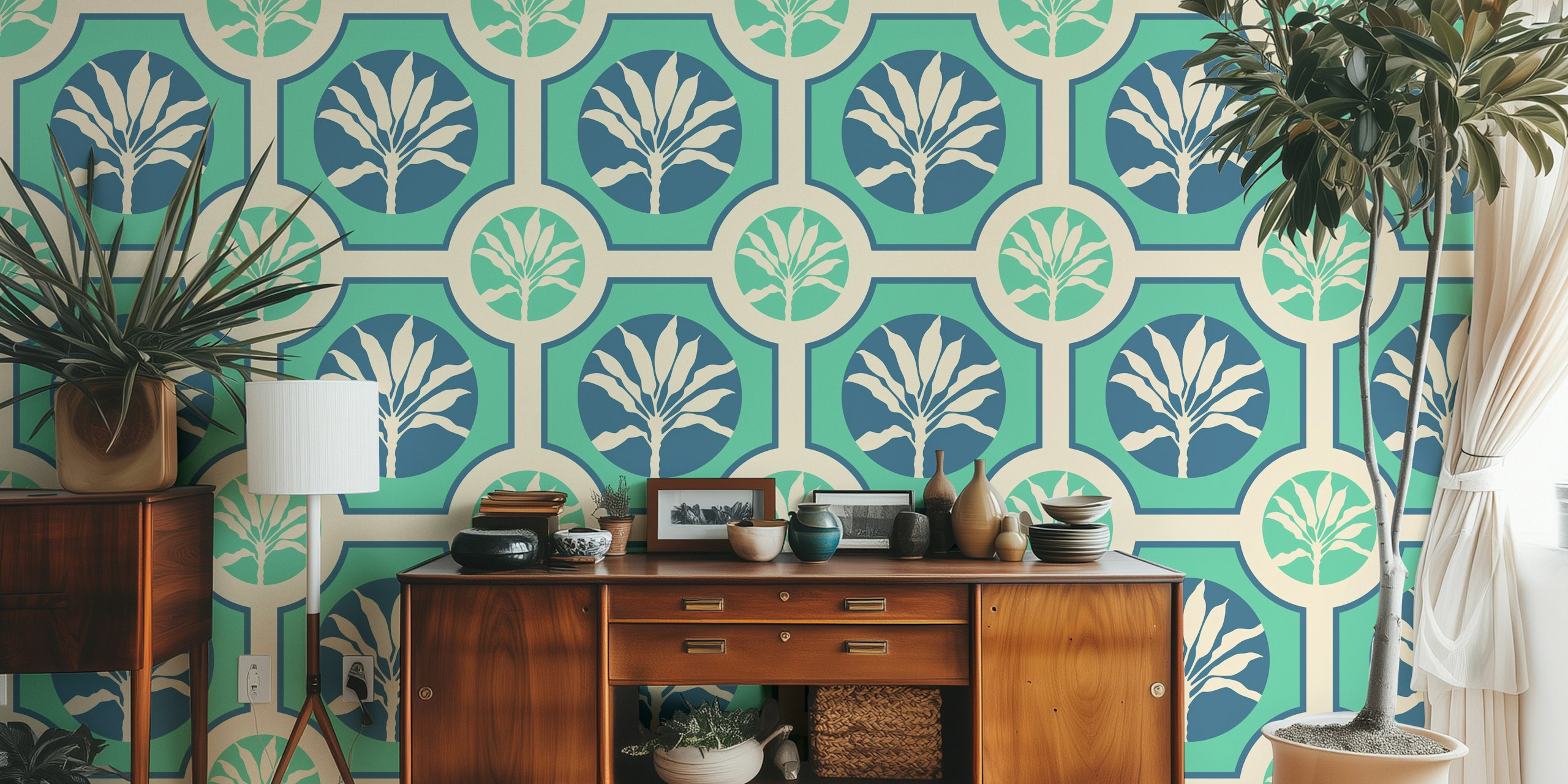 Tropical Ti Plant Tile Wallpaper In A Room