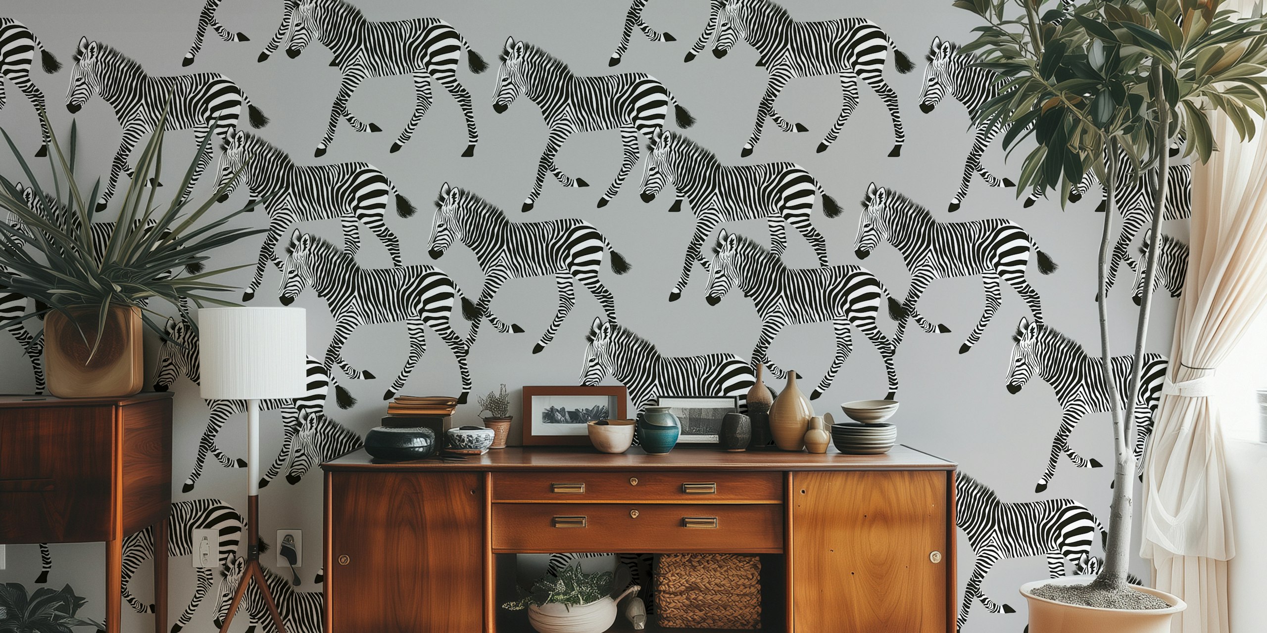 Zebra Walk 4 wallpaper in a stylish room