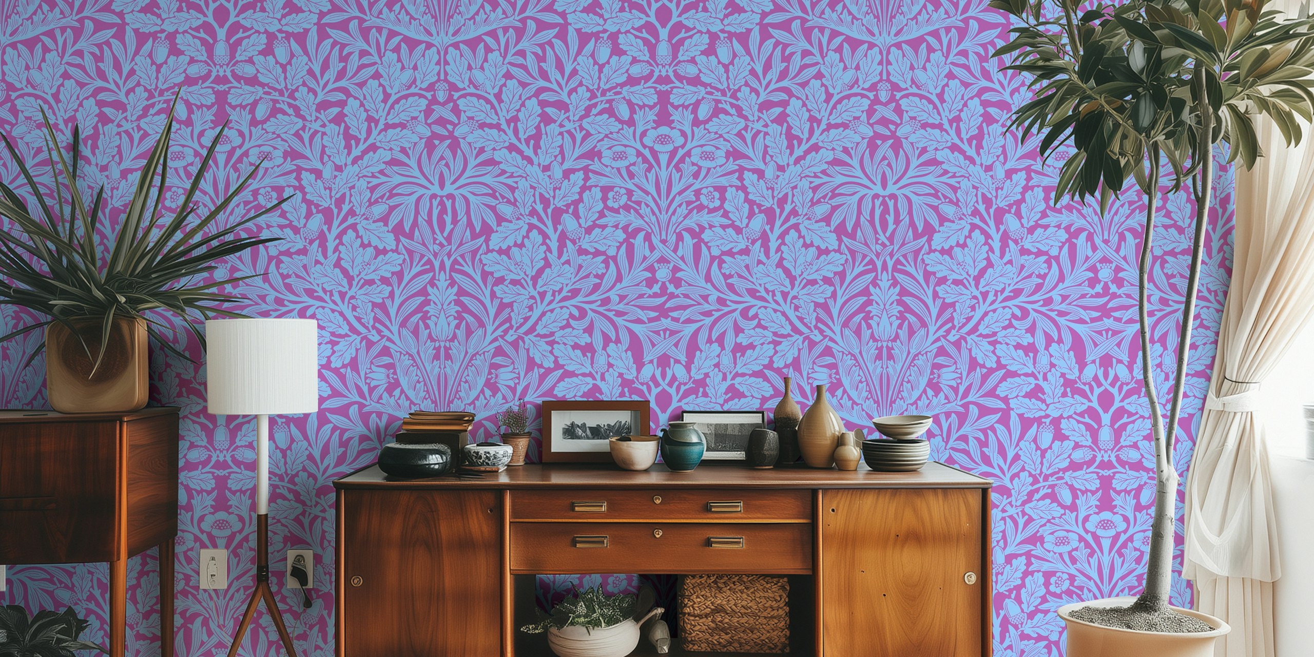 Victorian Acorn pattern Tapete in Blau und Lila