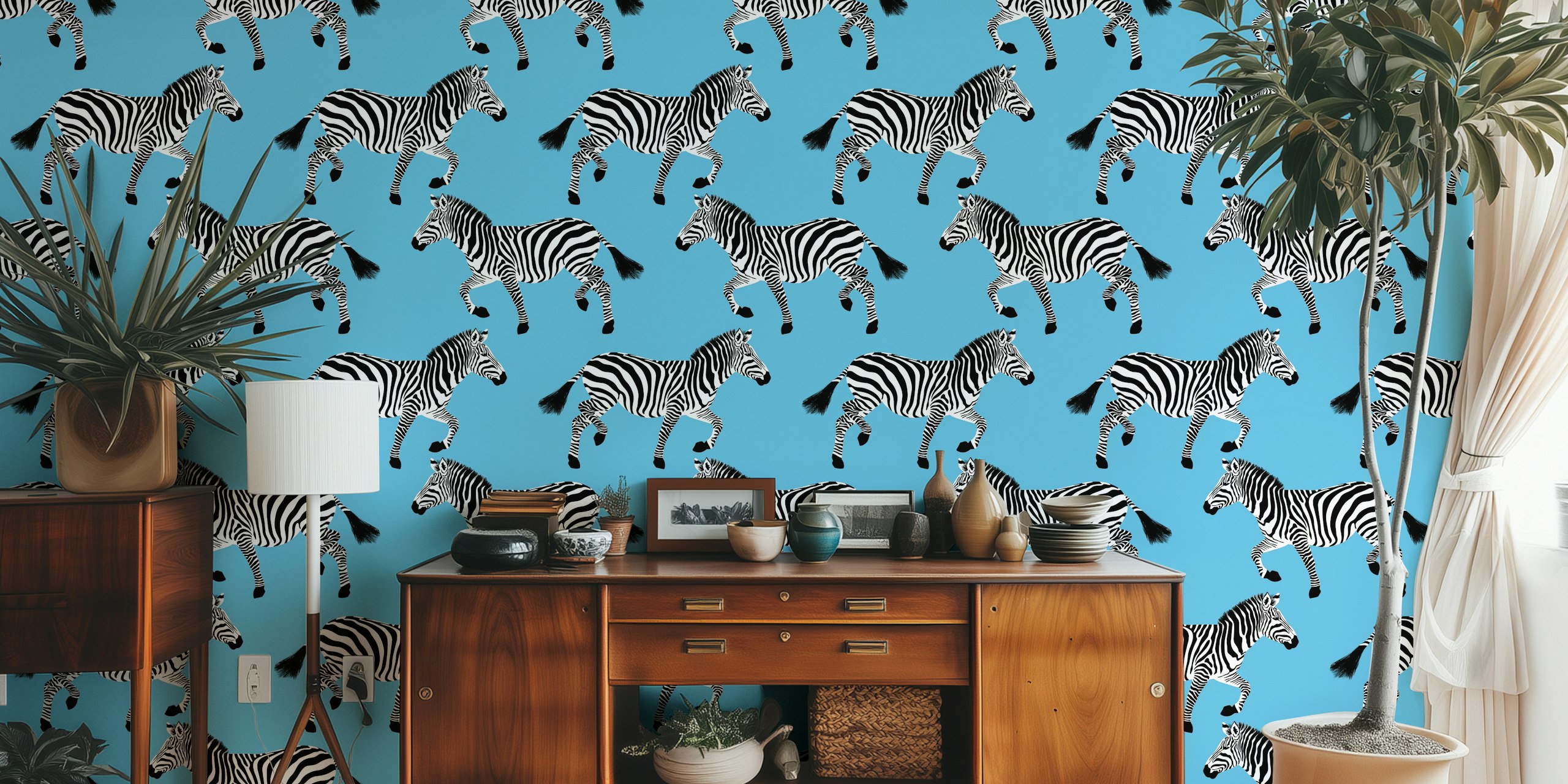Zebra wallpaper design im blauen Raum