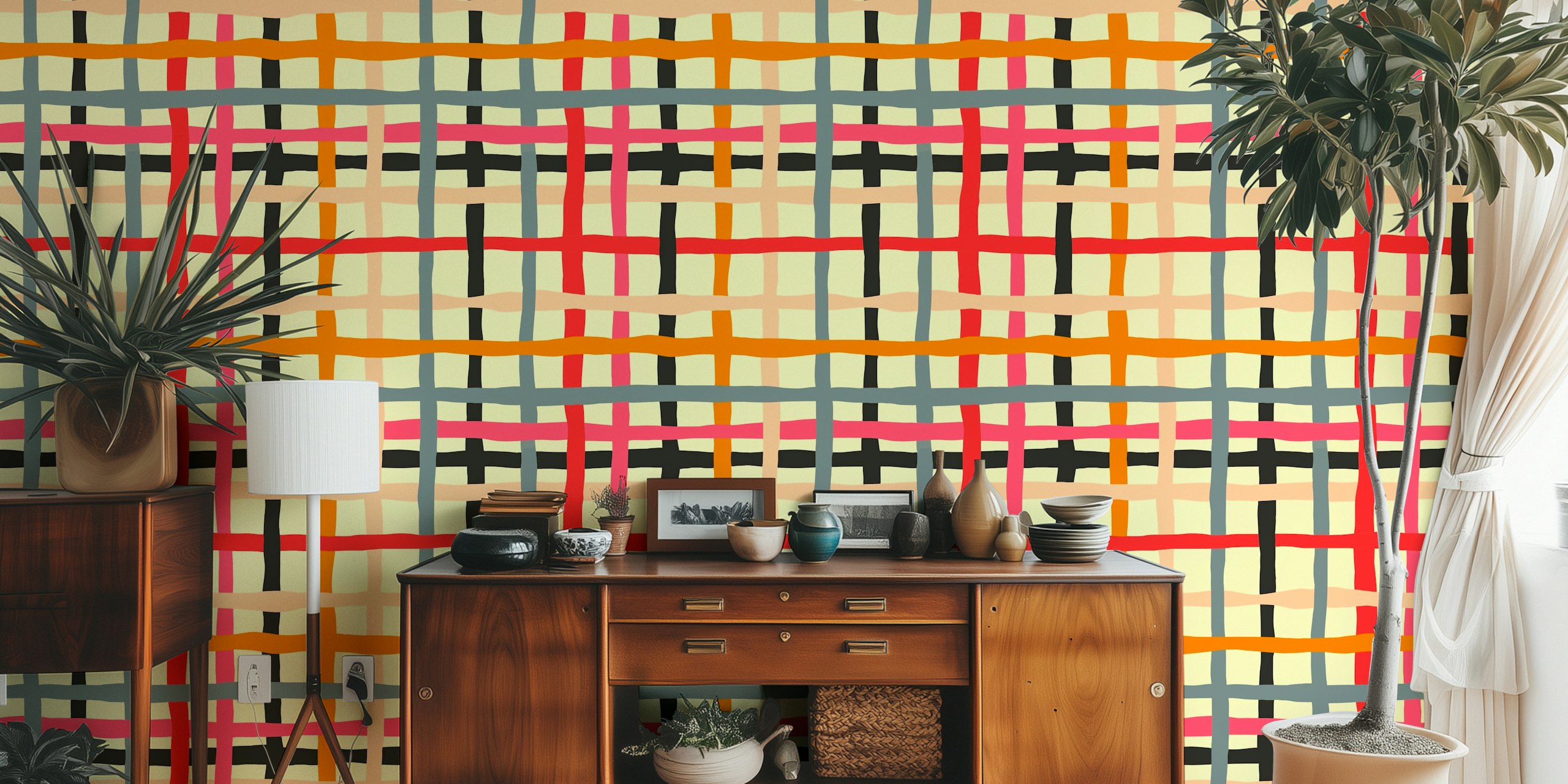 Papier peint Playful wavy checkerboard dans une pièce