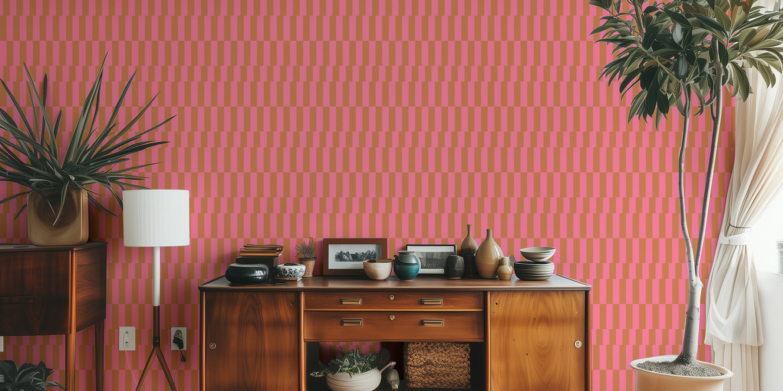 New Stripes Pink Tapete in einem modernen Raum
