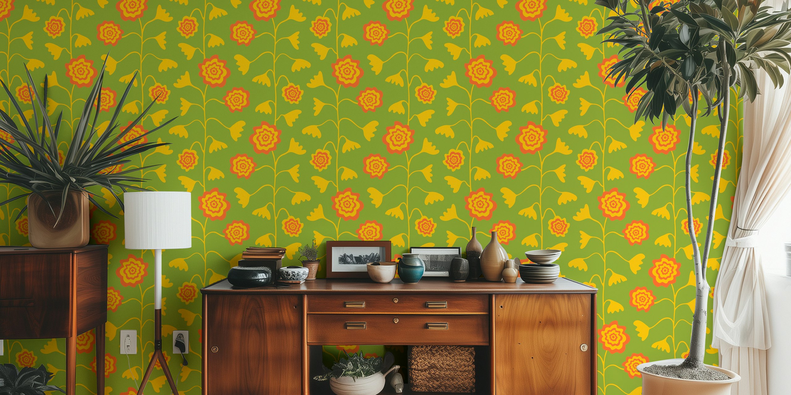 Nectar Abstract Retro Floral Wallpaper in room