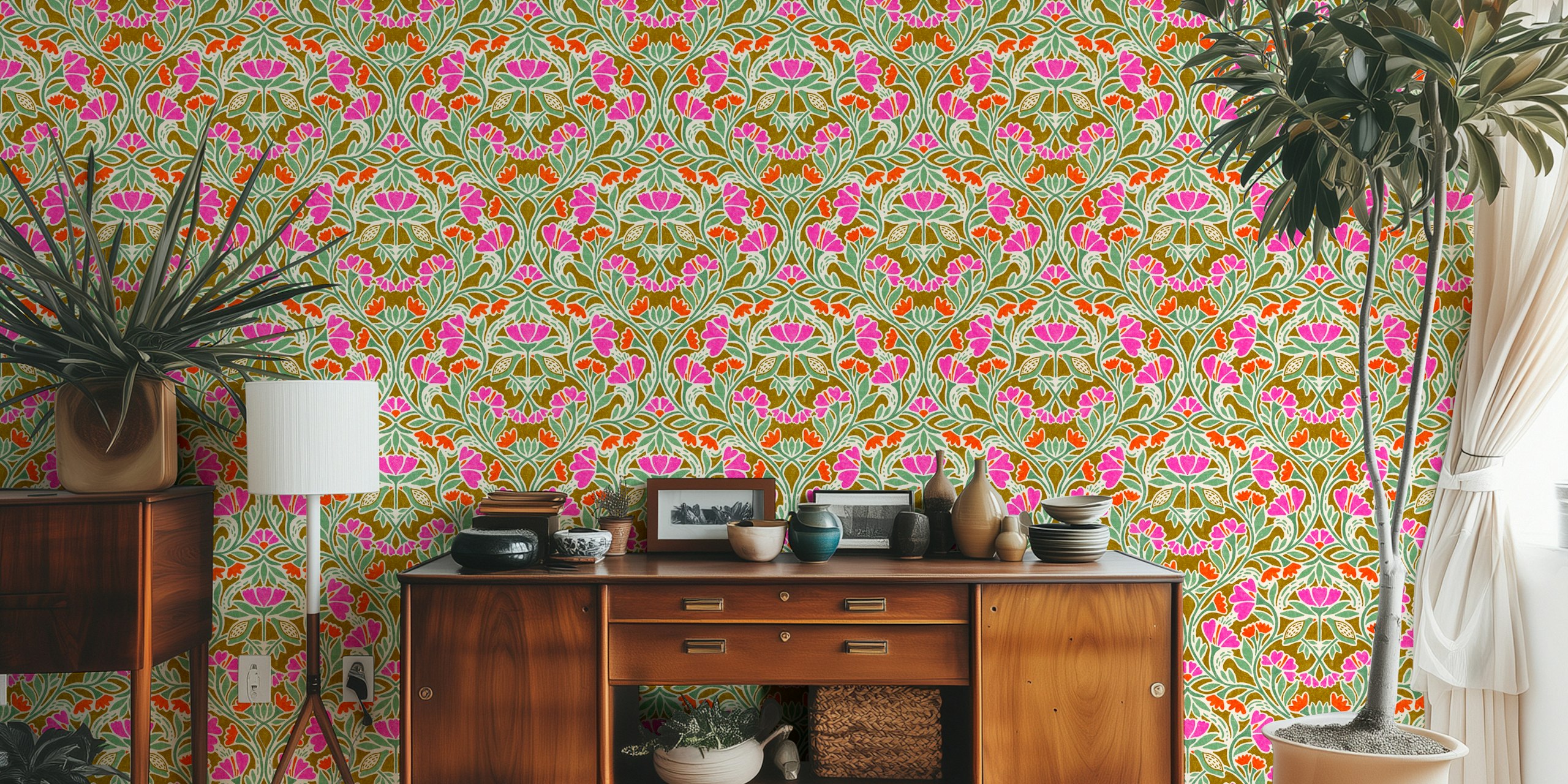 Gemma gold papier peint floral dans une pièce