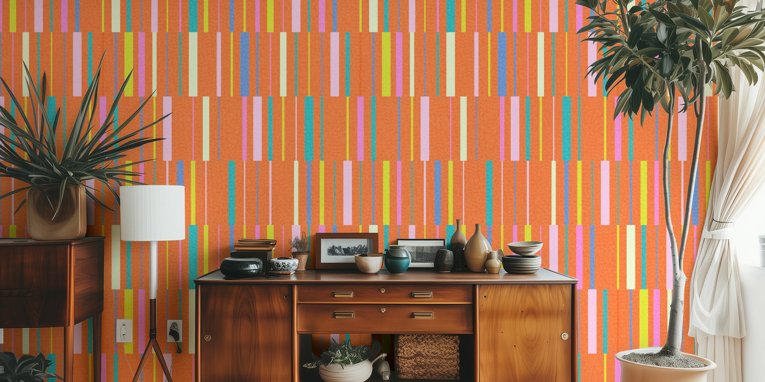 Tapeta Colorful Kitschy Stripes w pokoju