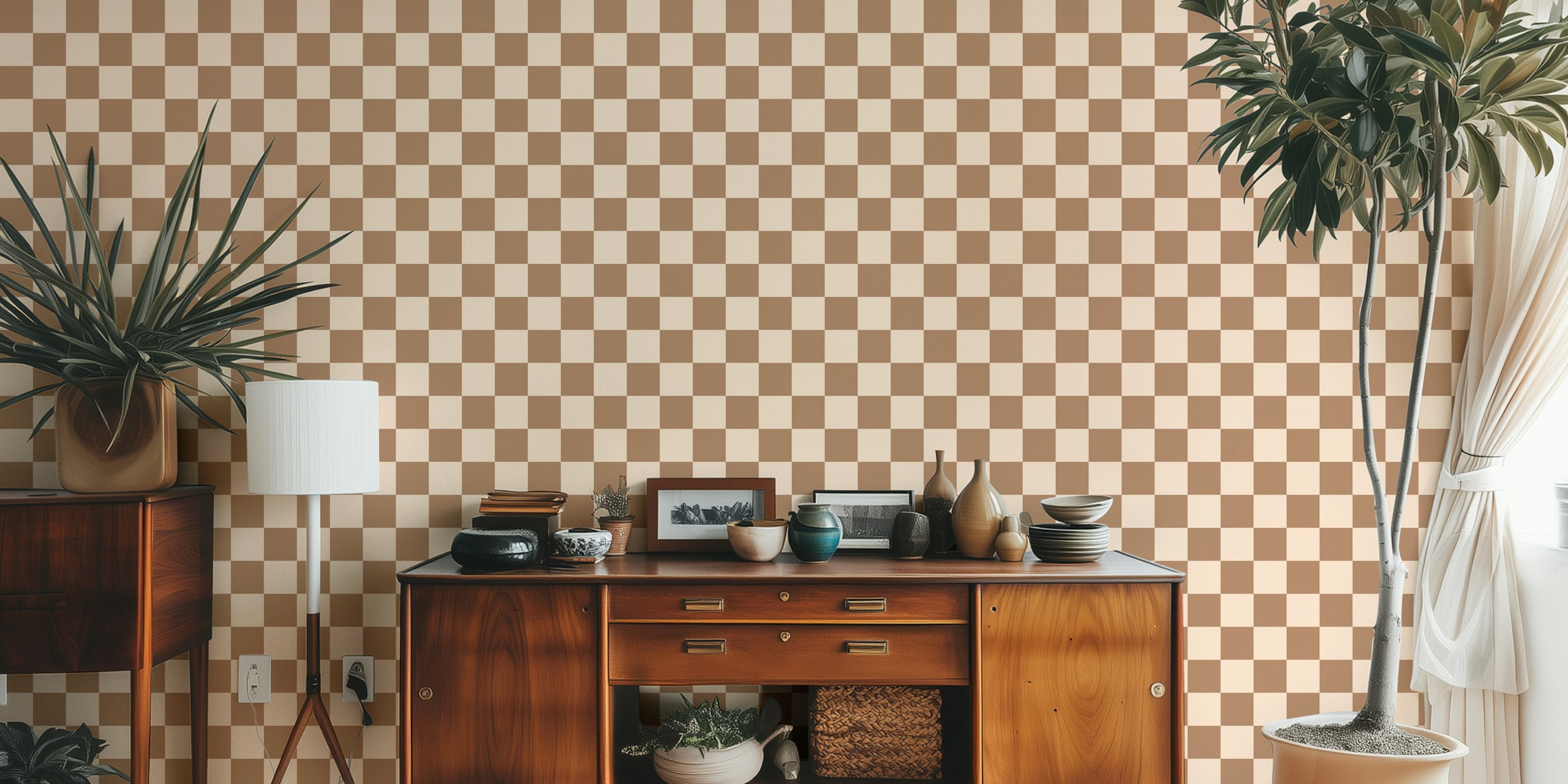 Macchiato and Cream Checkerboard tapet i et rom