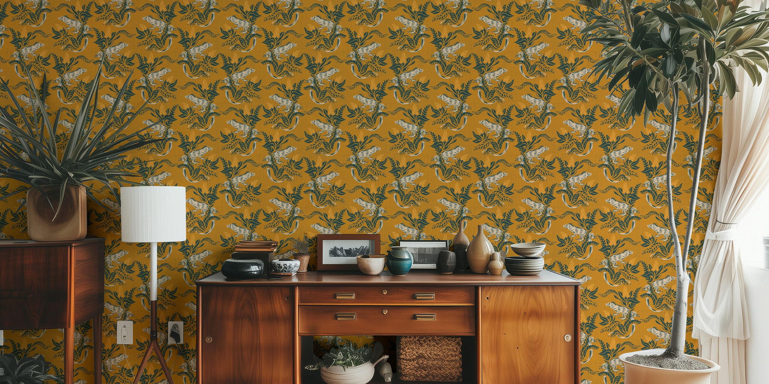 Iguana Oasis wallpaper in a room setting