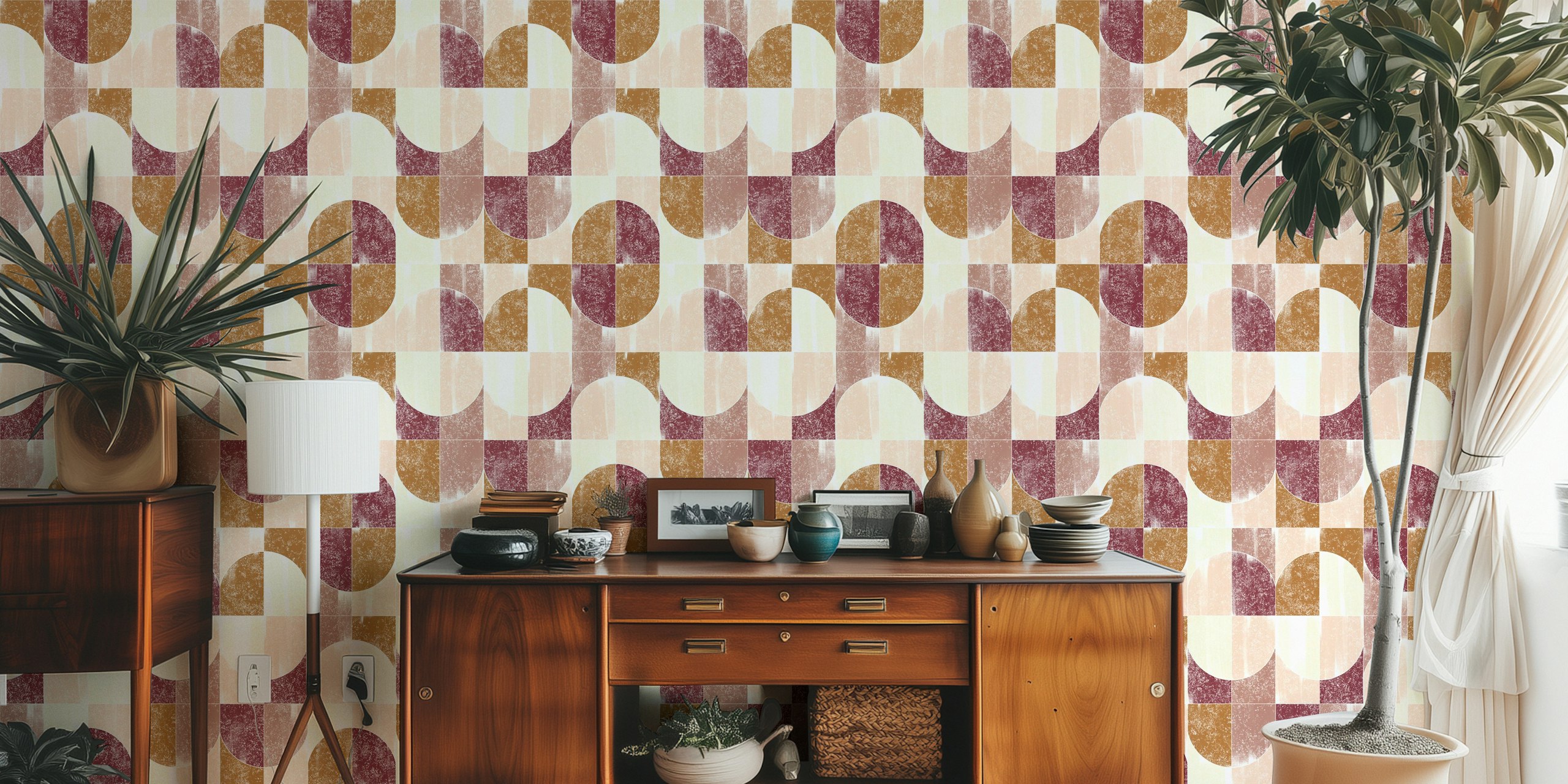 Sponge Painting Geo Tiles Fall Vibes tapet i ett rum