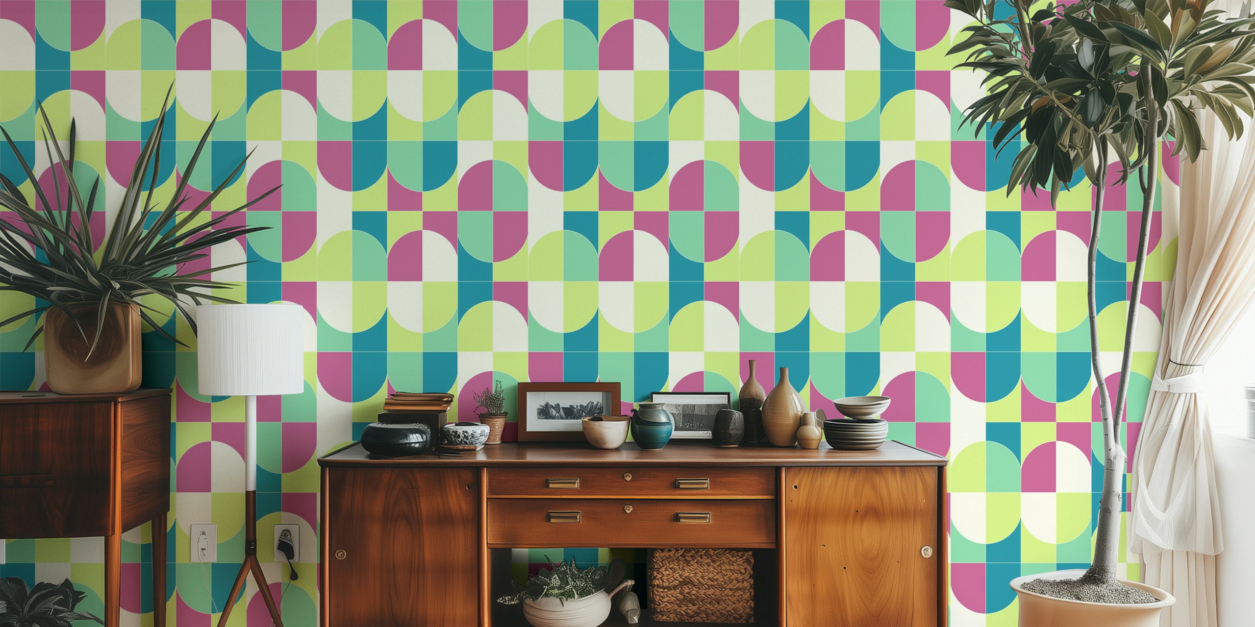Papel de parede Bold Geo Tiles 04 em um quarto