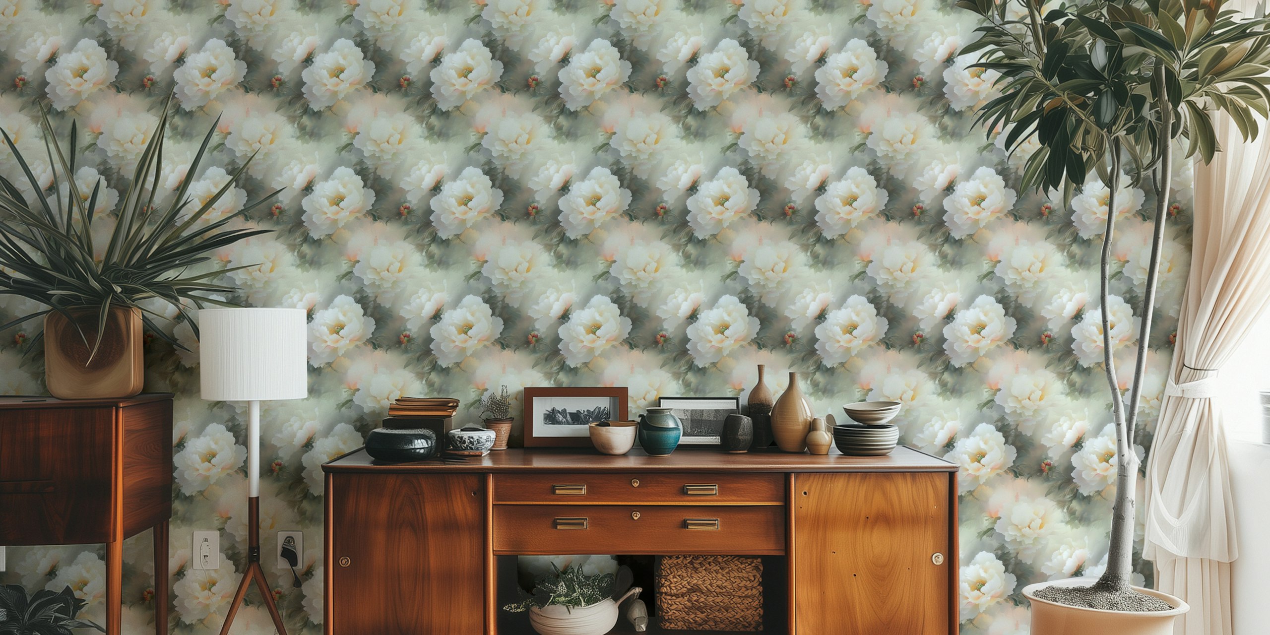 Tapeta Sublime Peony Garden w pokoju