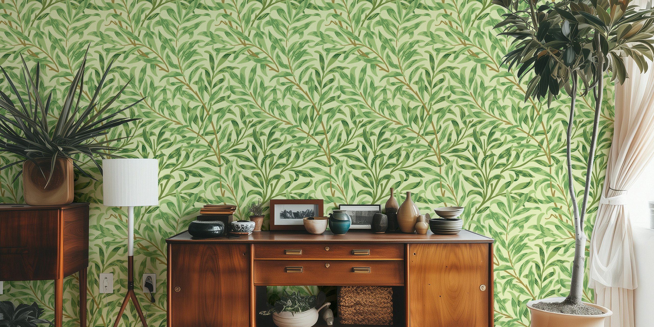 Botanical leaf pattern in green colors, nature-inspired wallpaper