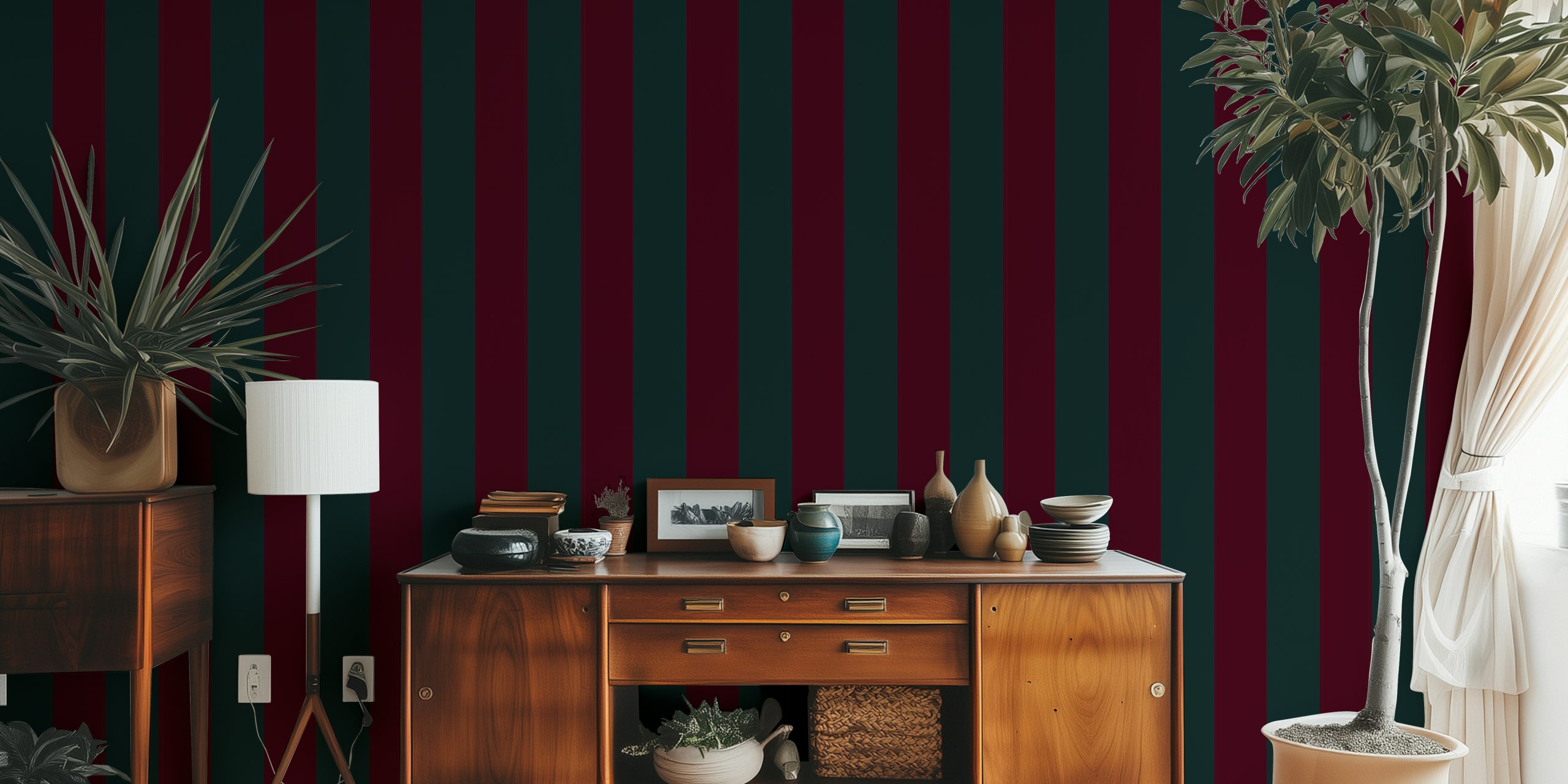 Burgundy Teal Bohemian Stripes Tapete im Raum