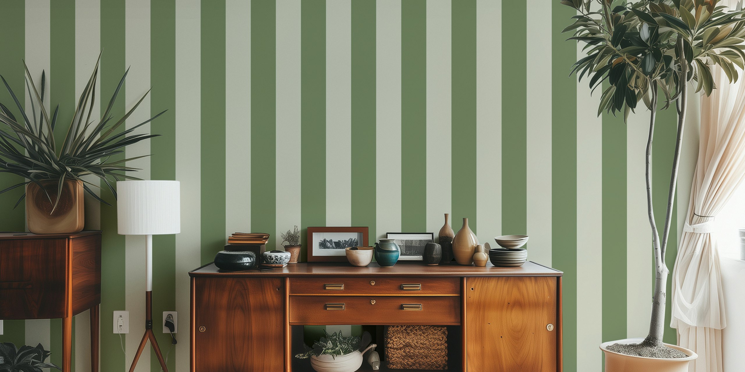 Ταπετσαρία Green Sage Scandi Stripes σε nursery