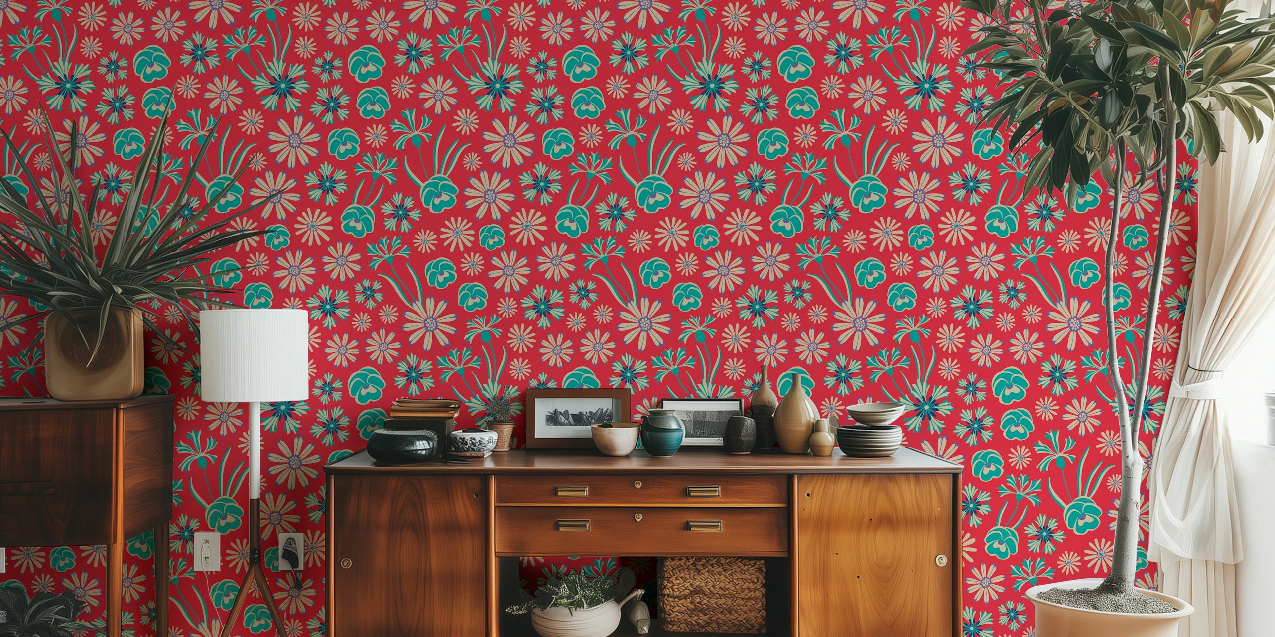 Floriography Floral Botanical wallpaper in a room