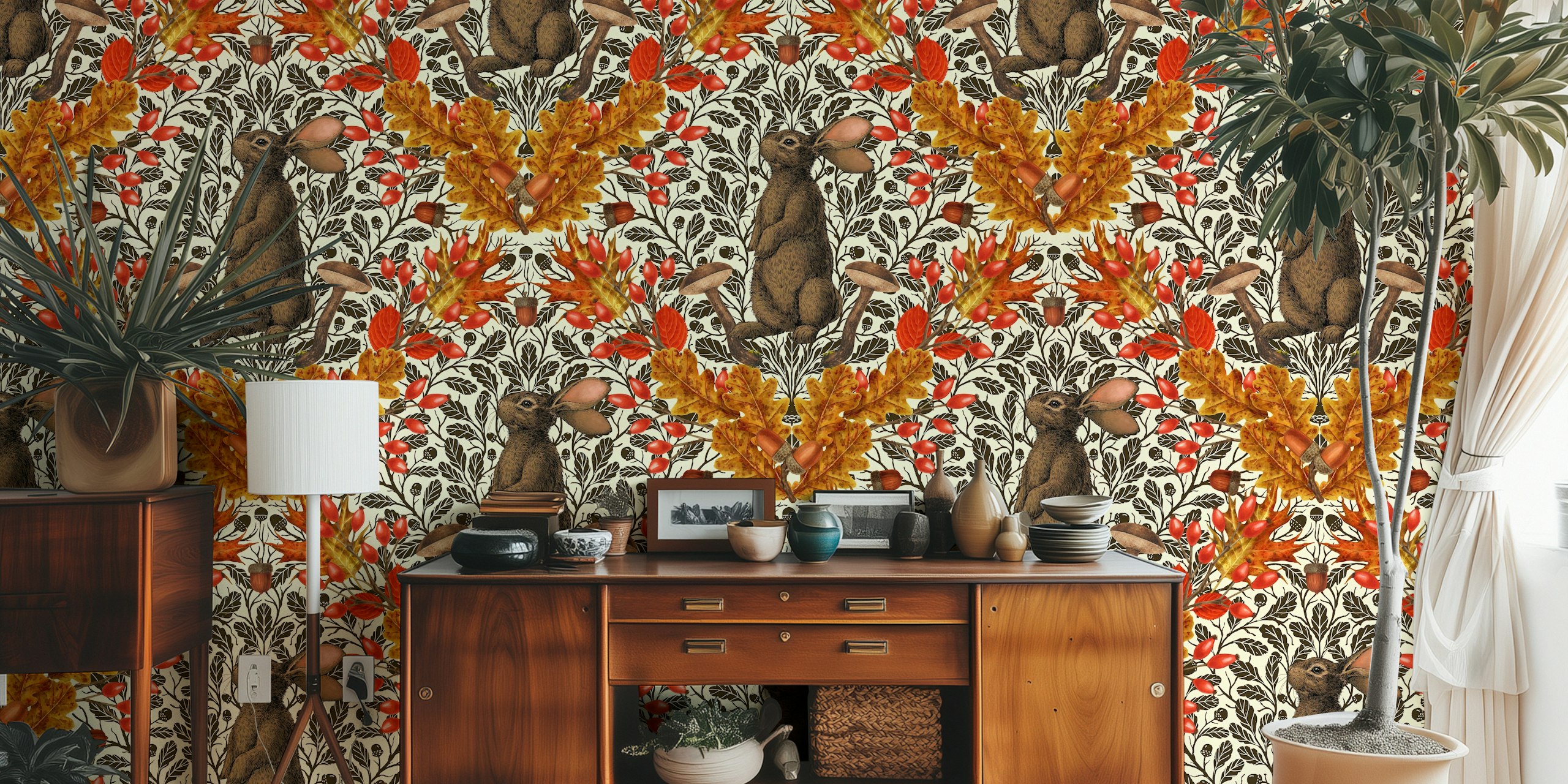 Autumn rabbit wallpaper in un ambiente di stanza