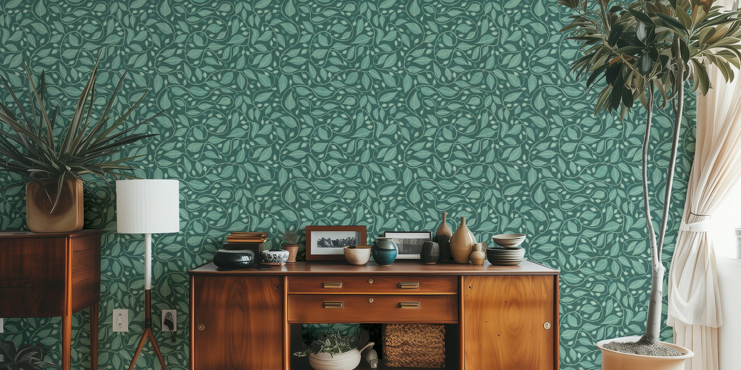Wandering Vines in Bistro Green design de papier peint