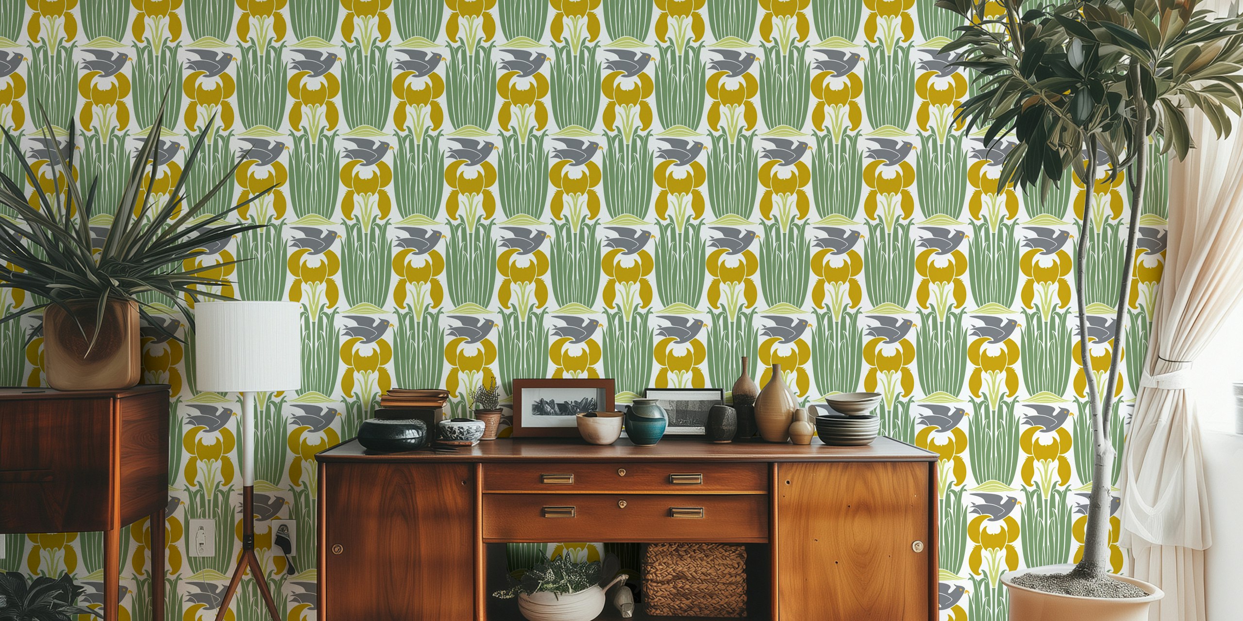Vintage Art Nouveau Merle pattern wallpaper