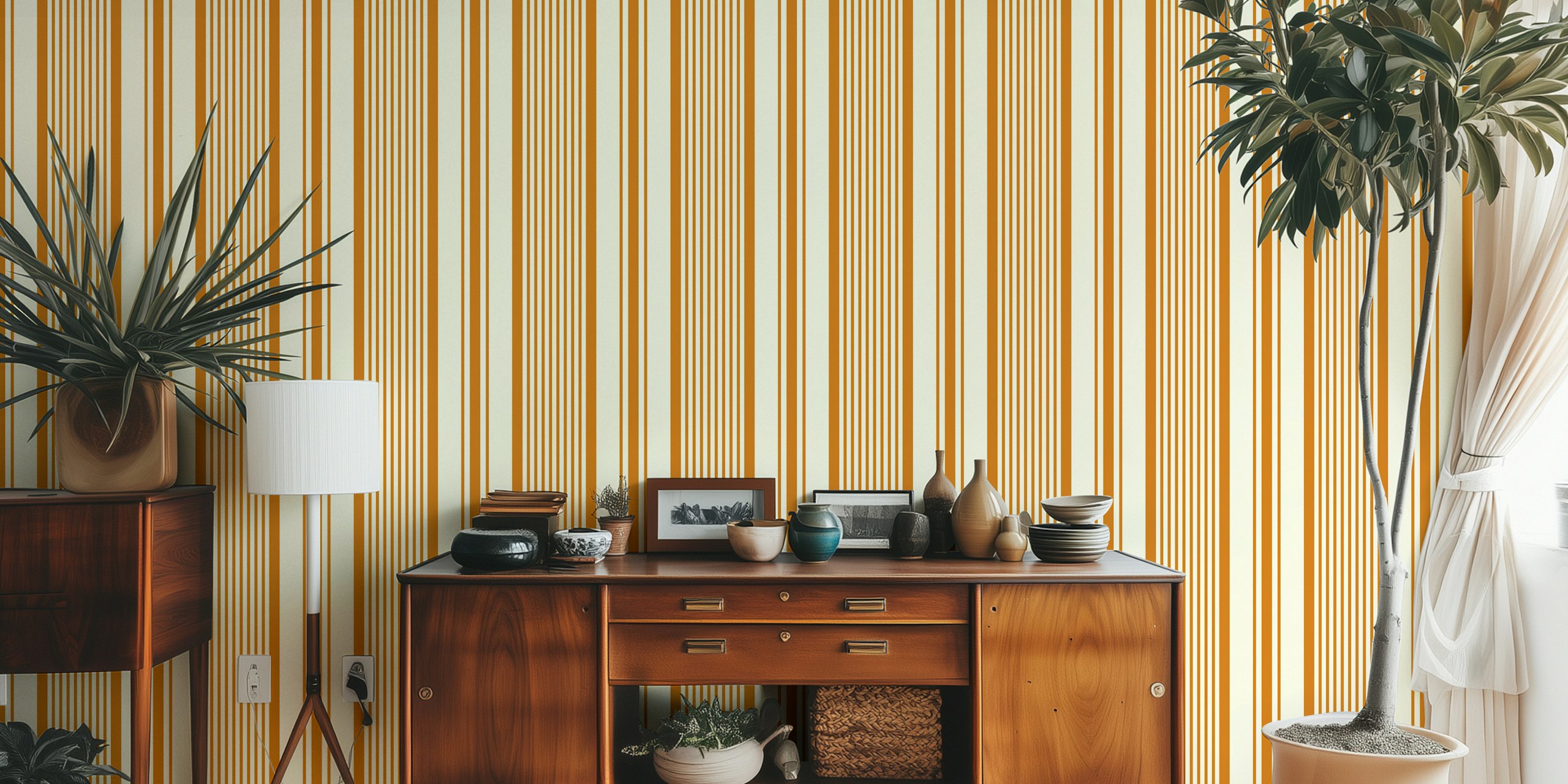 Classic stripes yellow golden brown tapeta u sobi