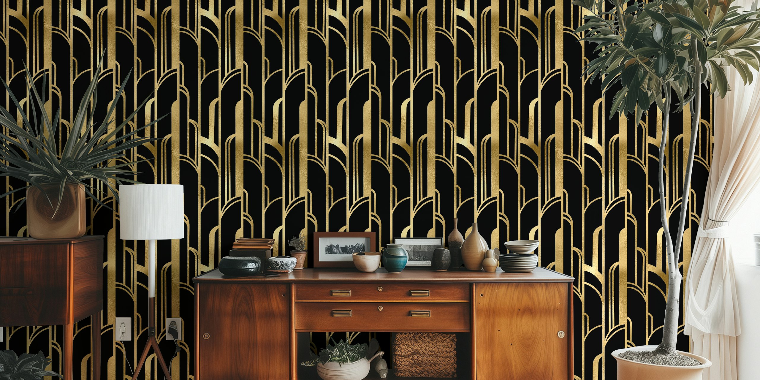 Art Deco gold and black wallpaper design