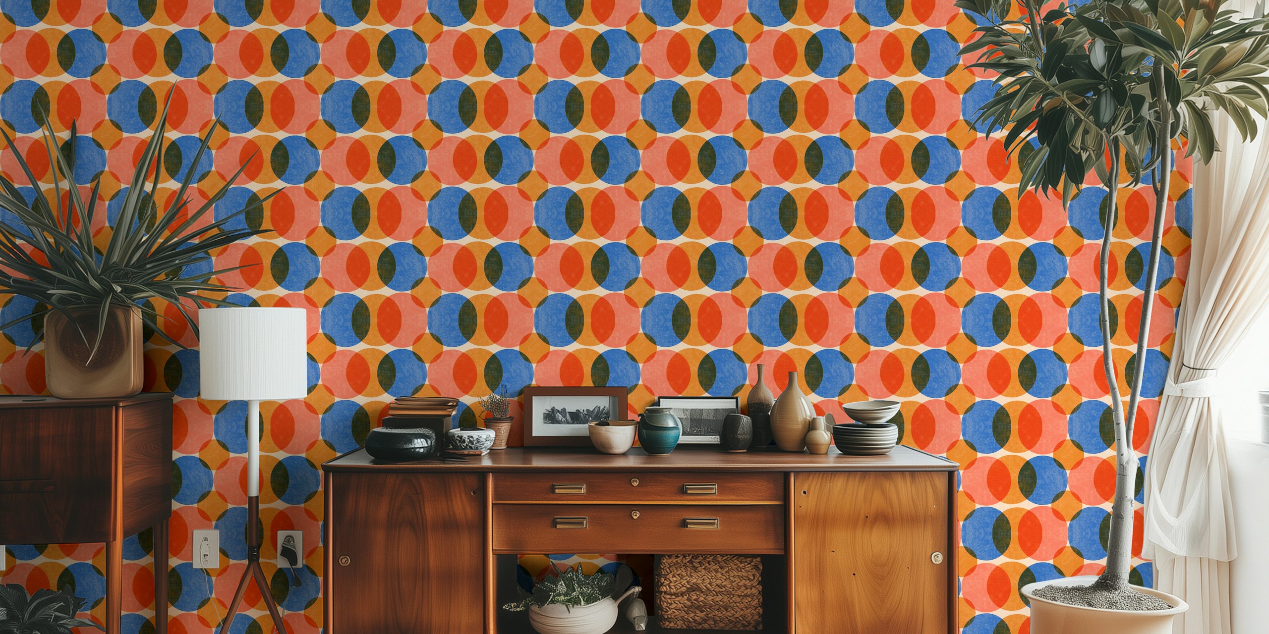 Mid century wallpaper design with colorful dots